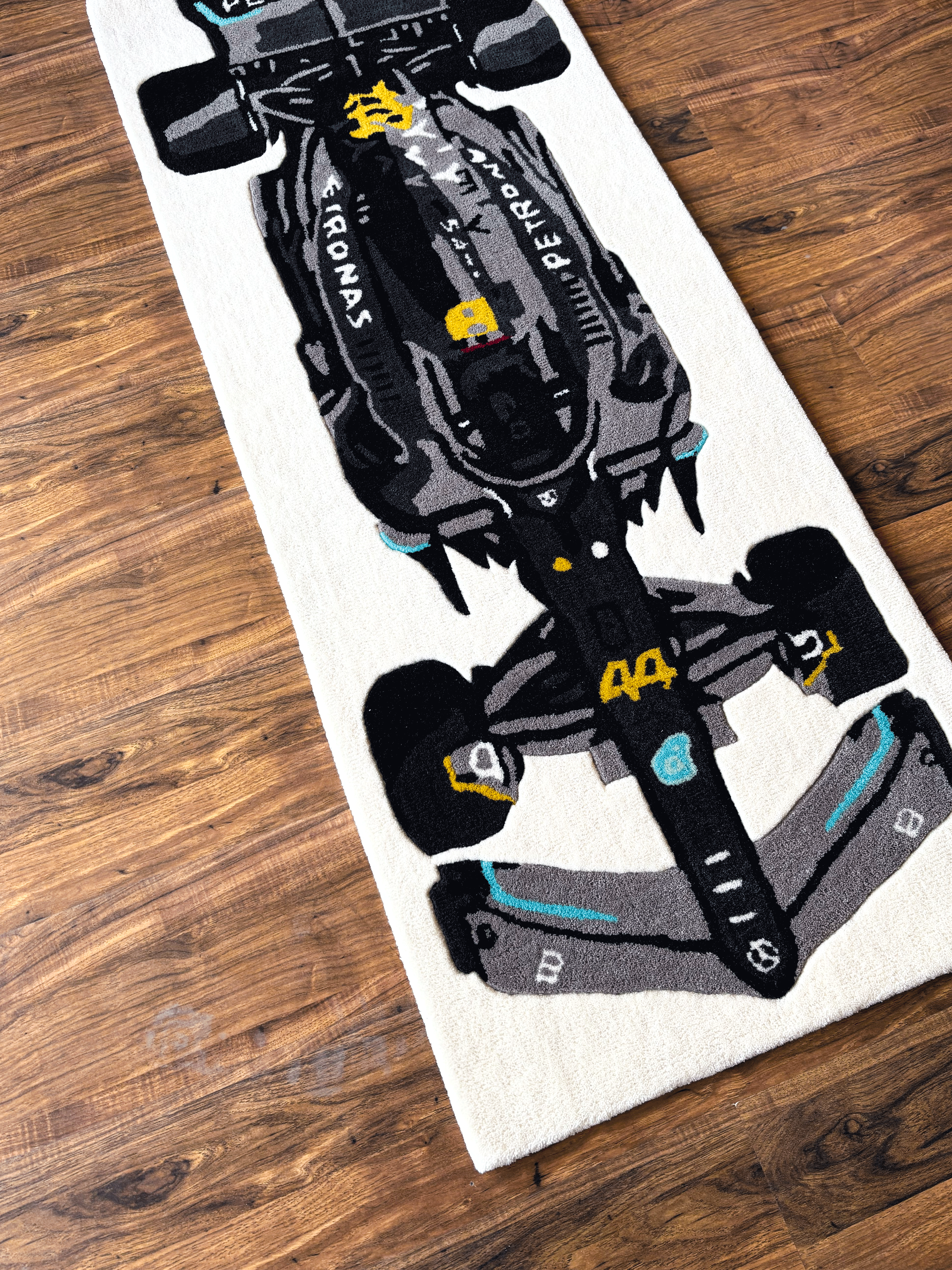 F1 Mercedes inspired Racing Car hand tufted Custom Rug