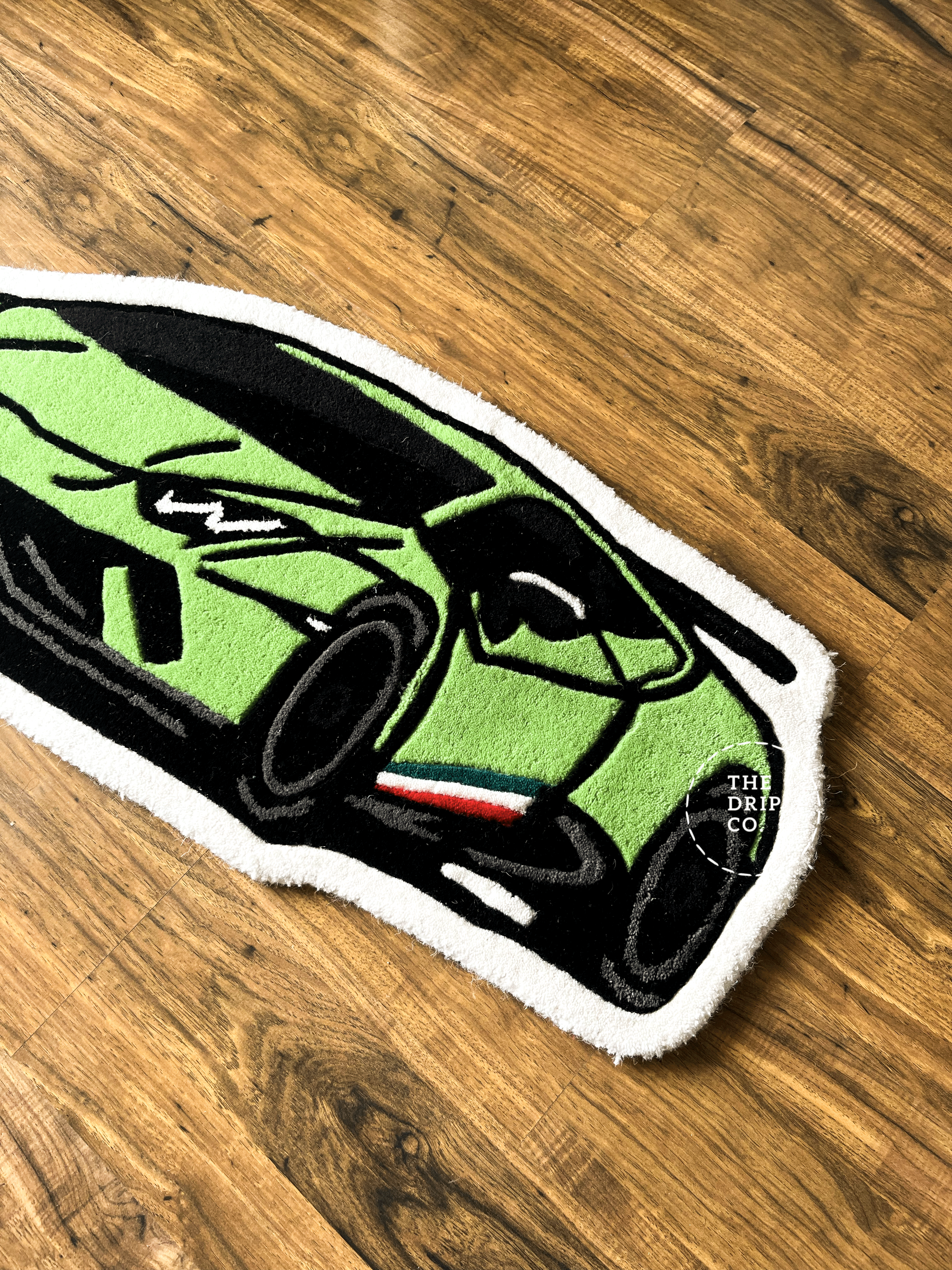 Green Sports Car Hand Tufted Custom Rug