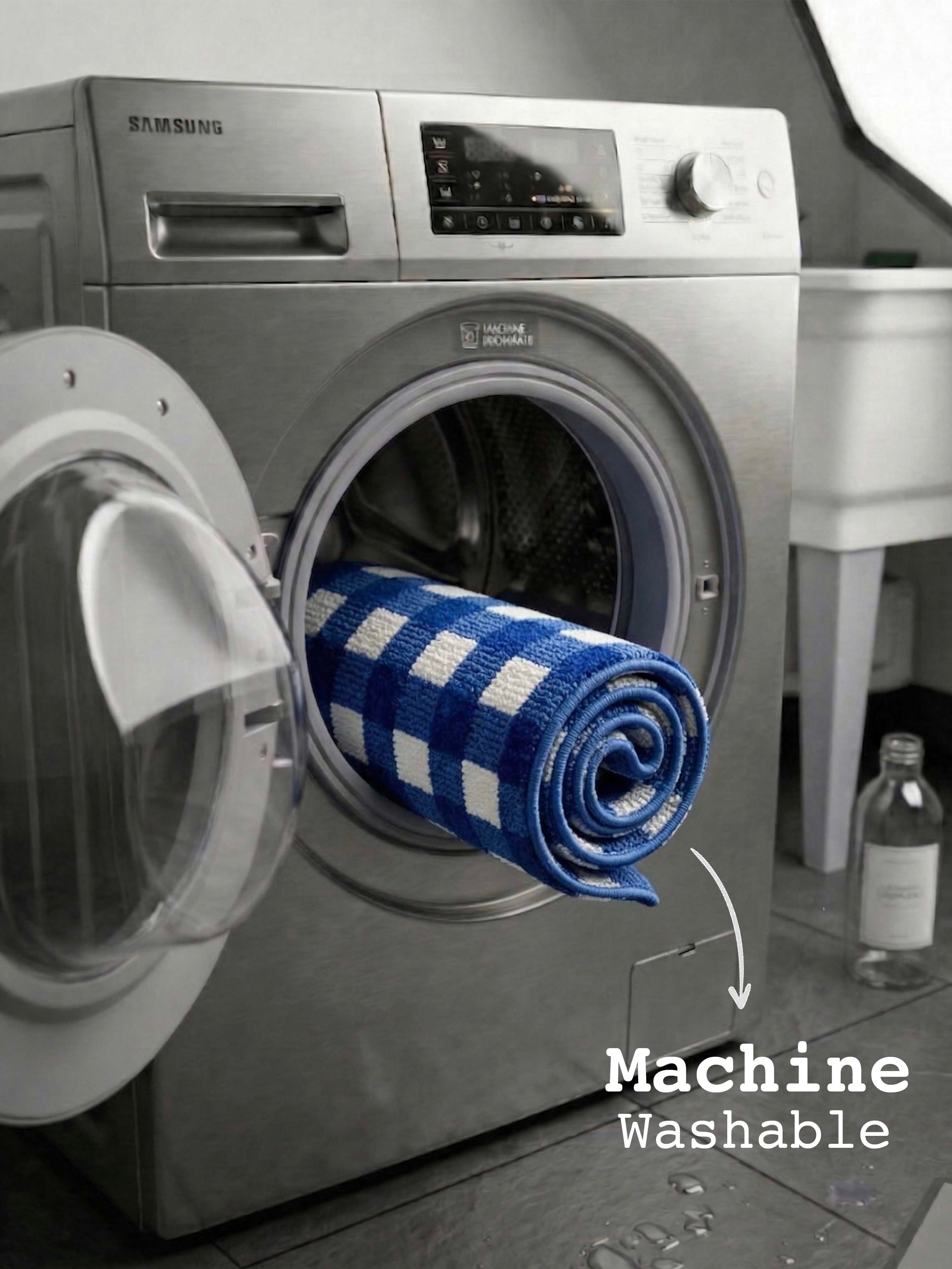 Blue & White Check high Low Bath Custom Mat
