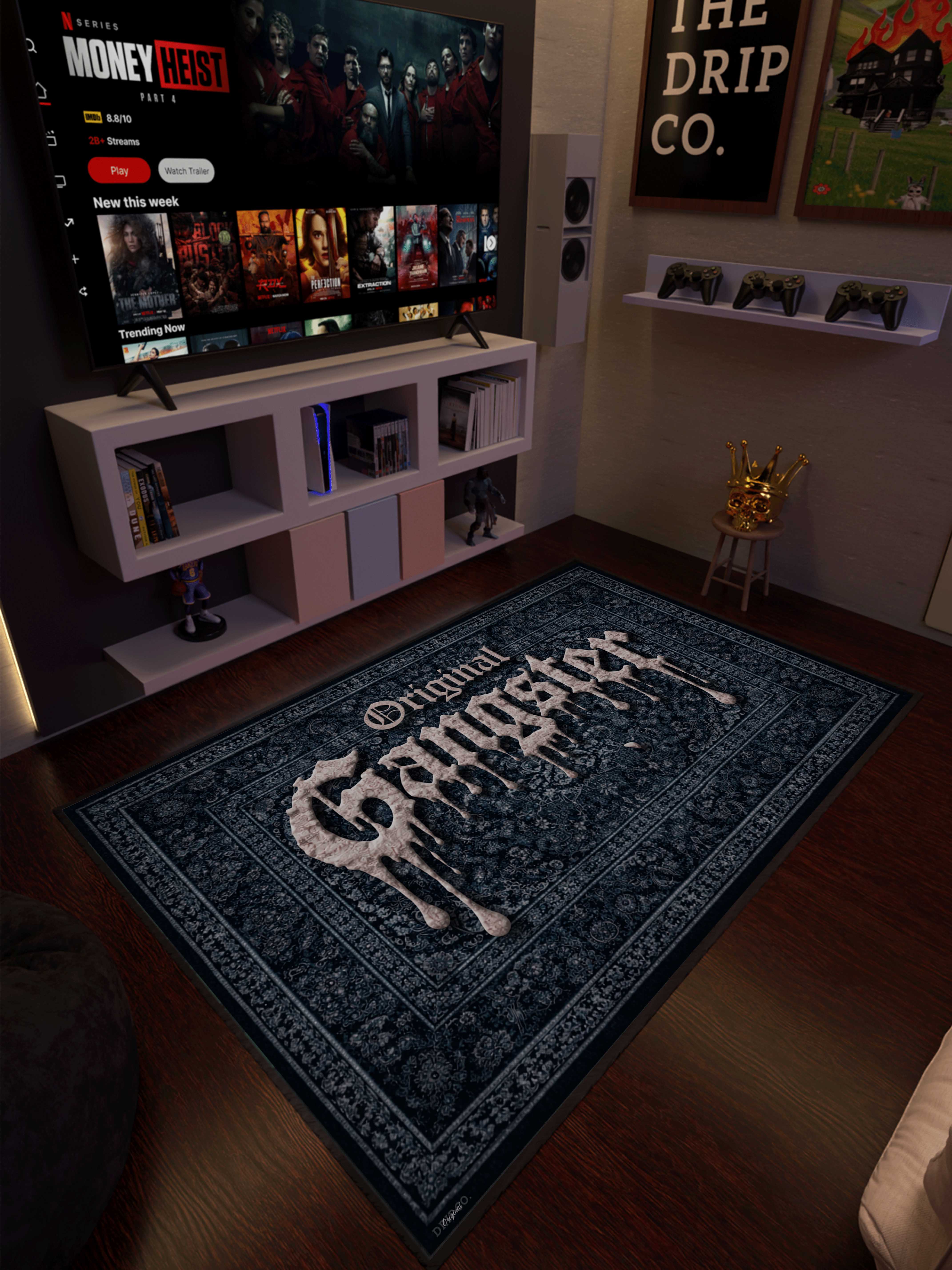 OG Gangster Blue traditional design Washable Custom Rug