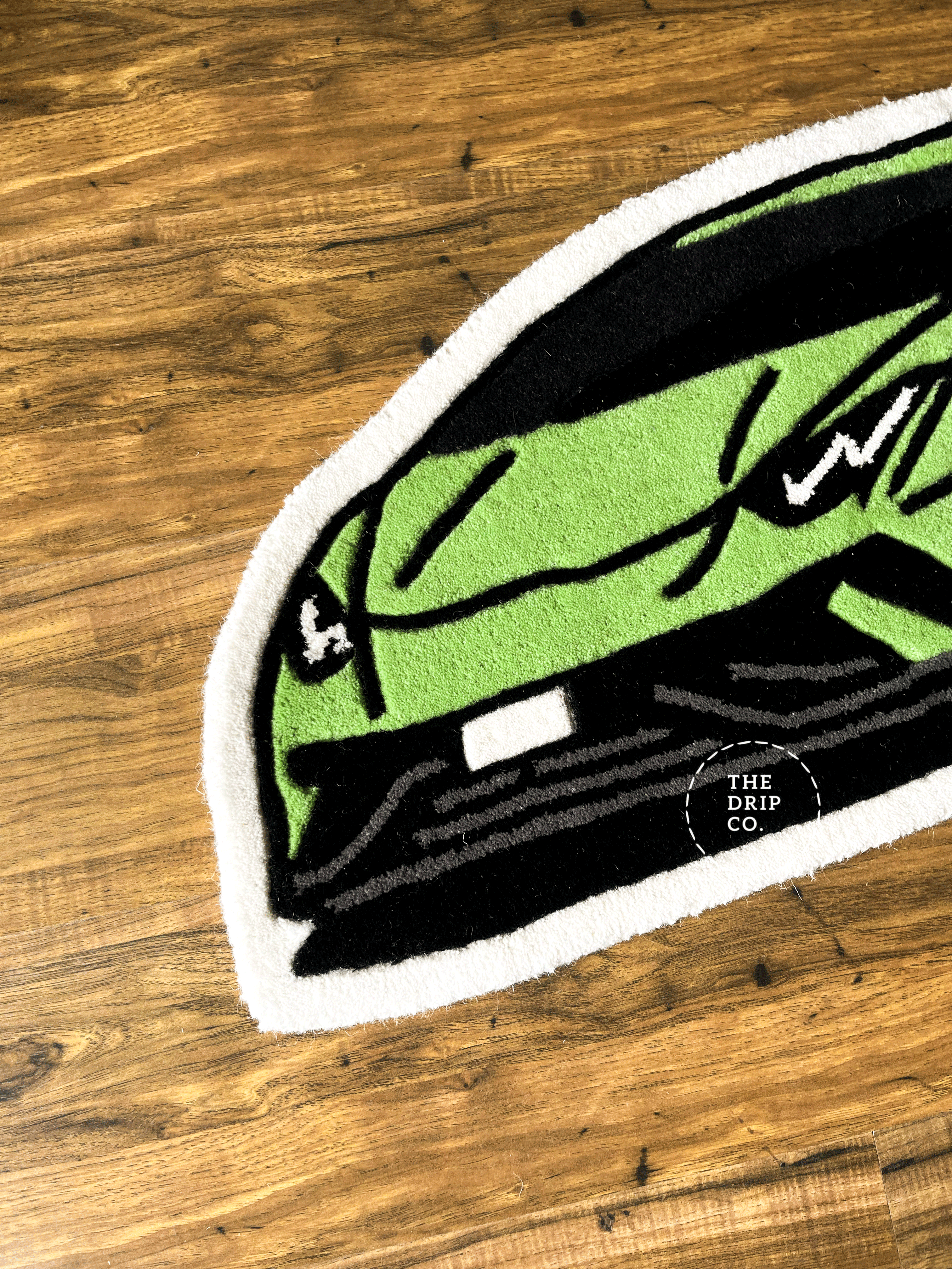 Green Sports Car Hand Tufted Custom Rug
