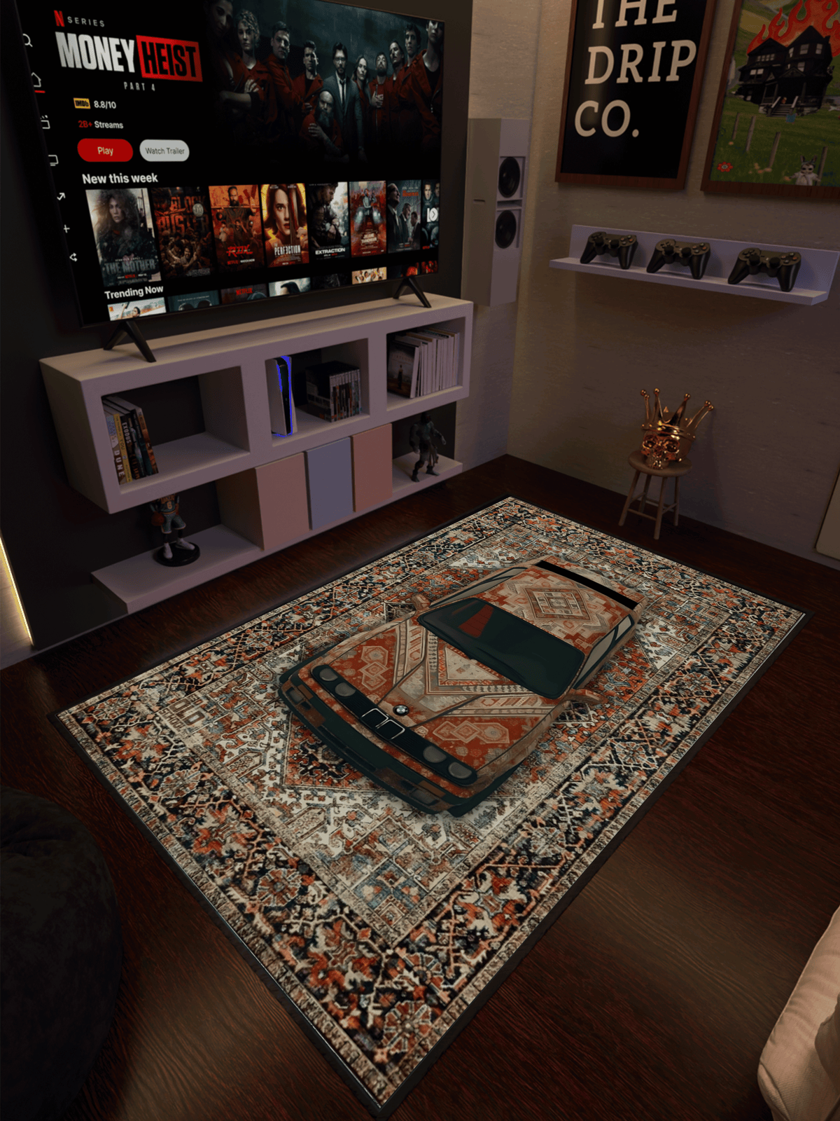Vintage car traditional design Washable Custom Rug