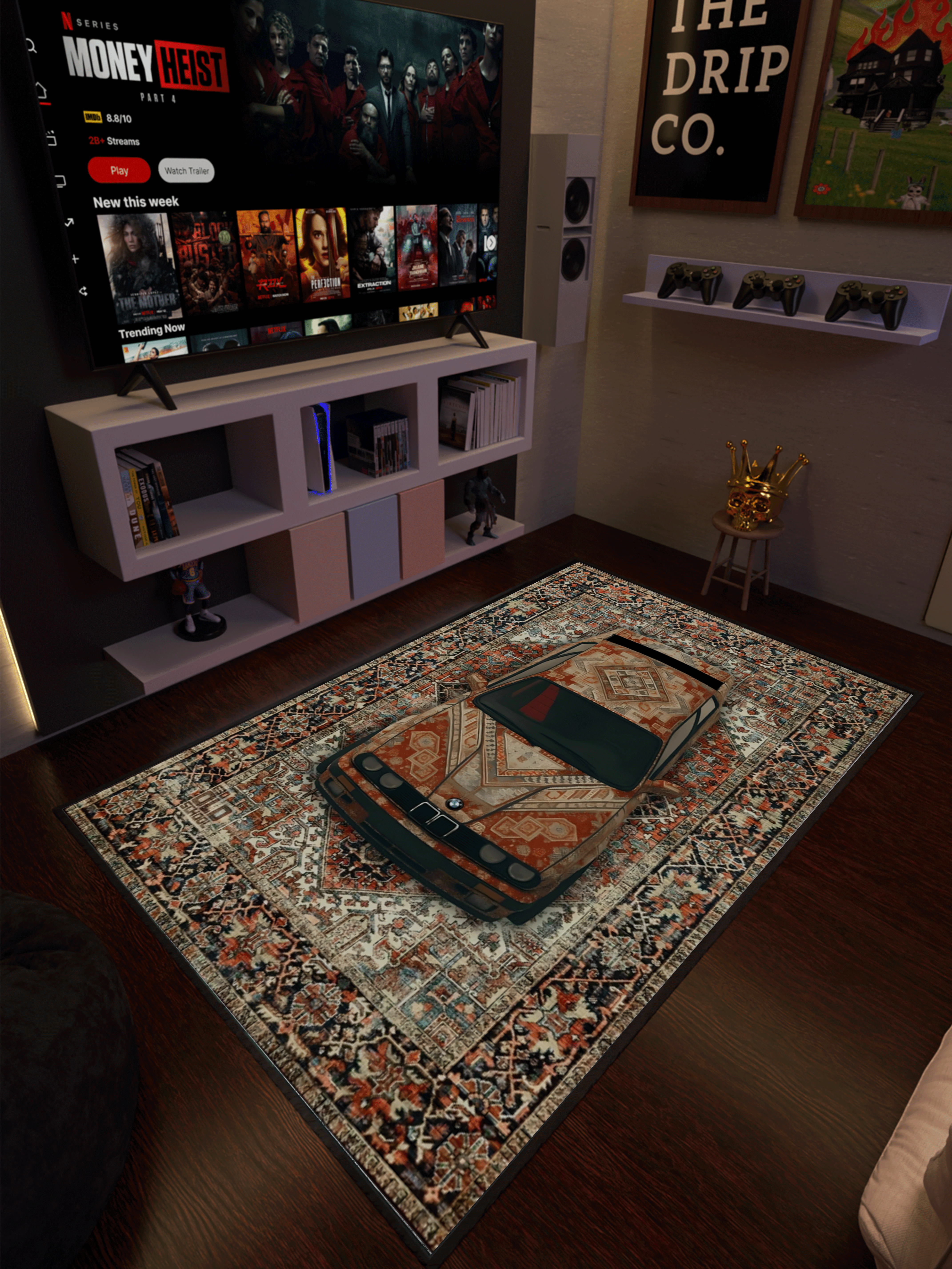 Vintage car traditional design Washable Custom Rug