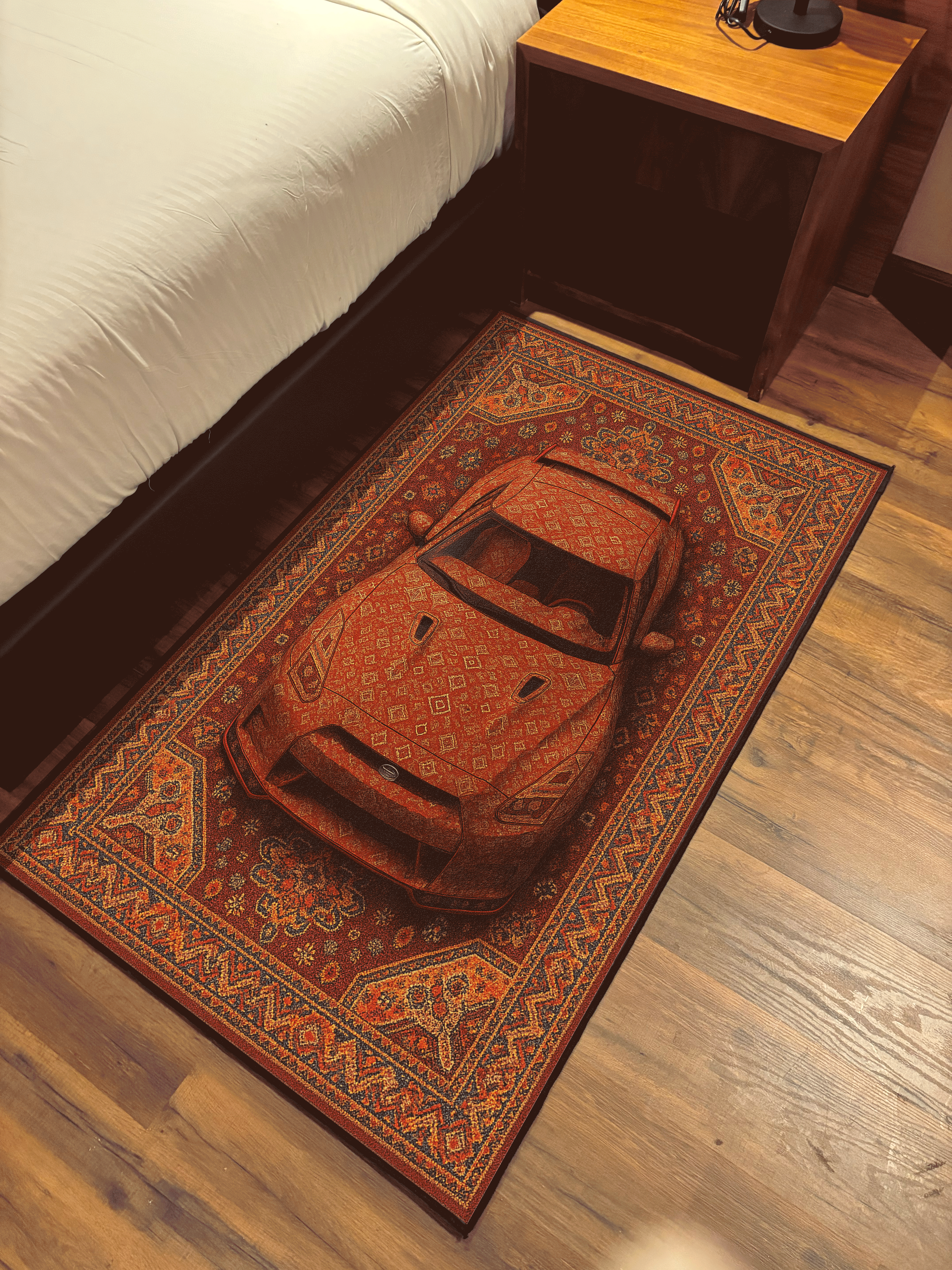 Red Racing car traditional design Washable Custom Rug