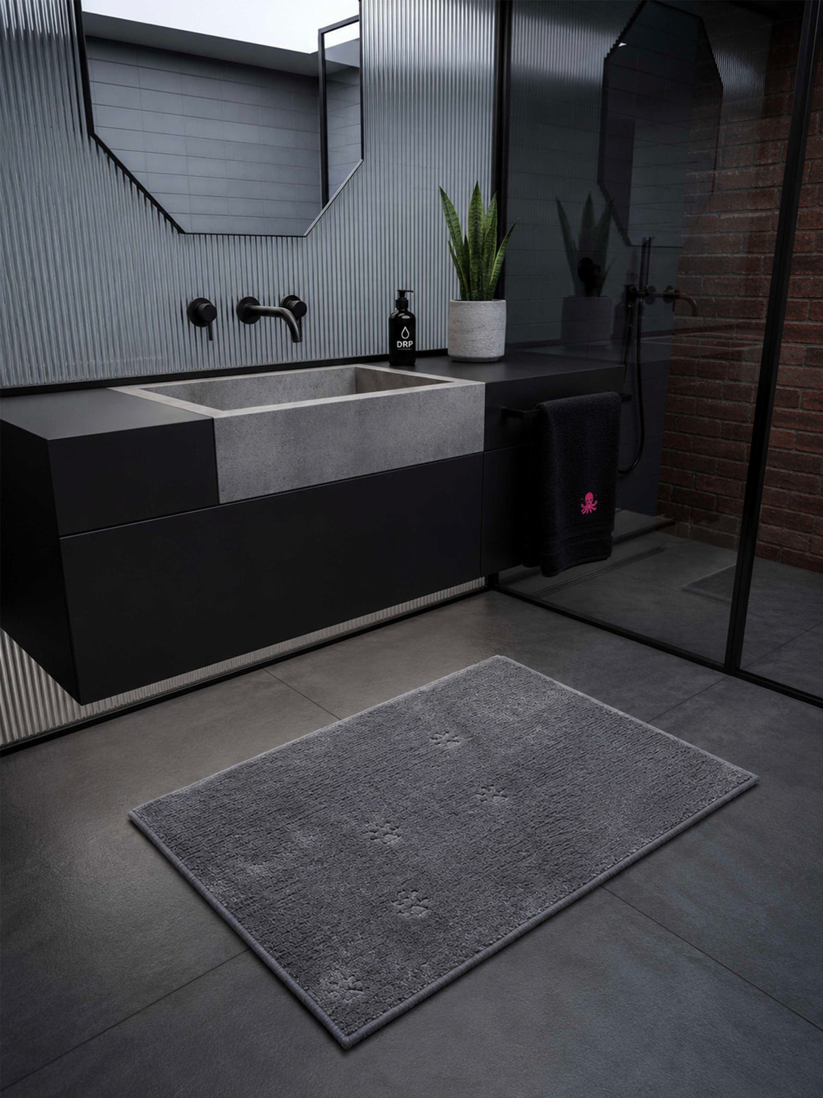 Grey Cat paws Bath Mat