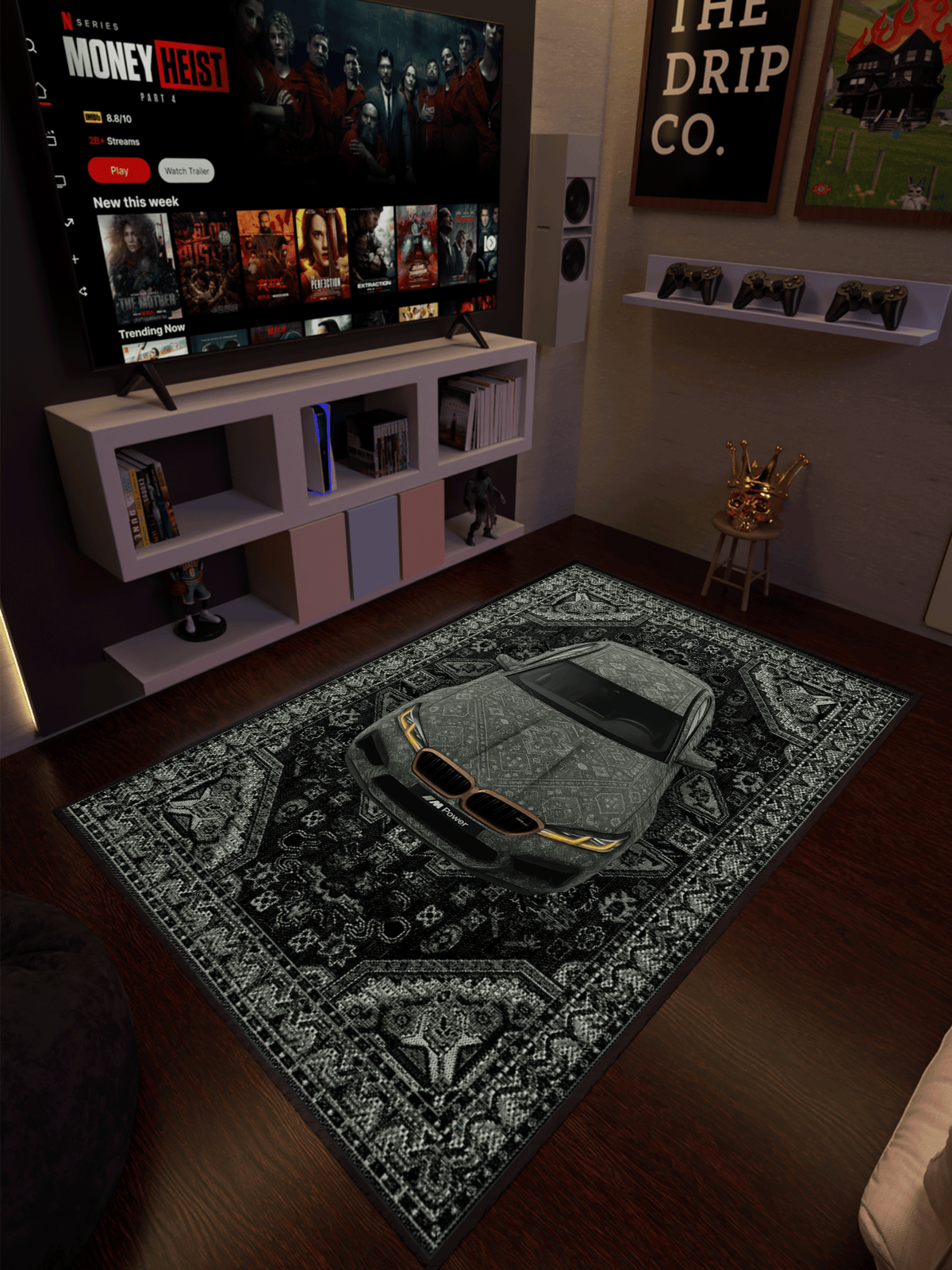 Green Sports Car traditional design Washable Custom Rug