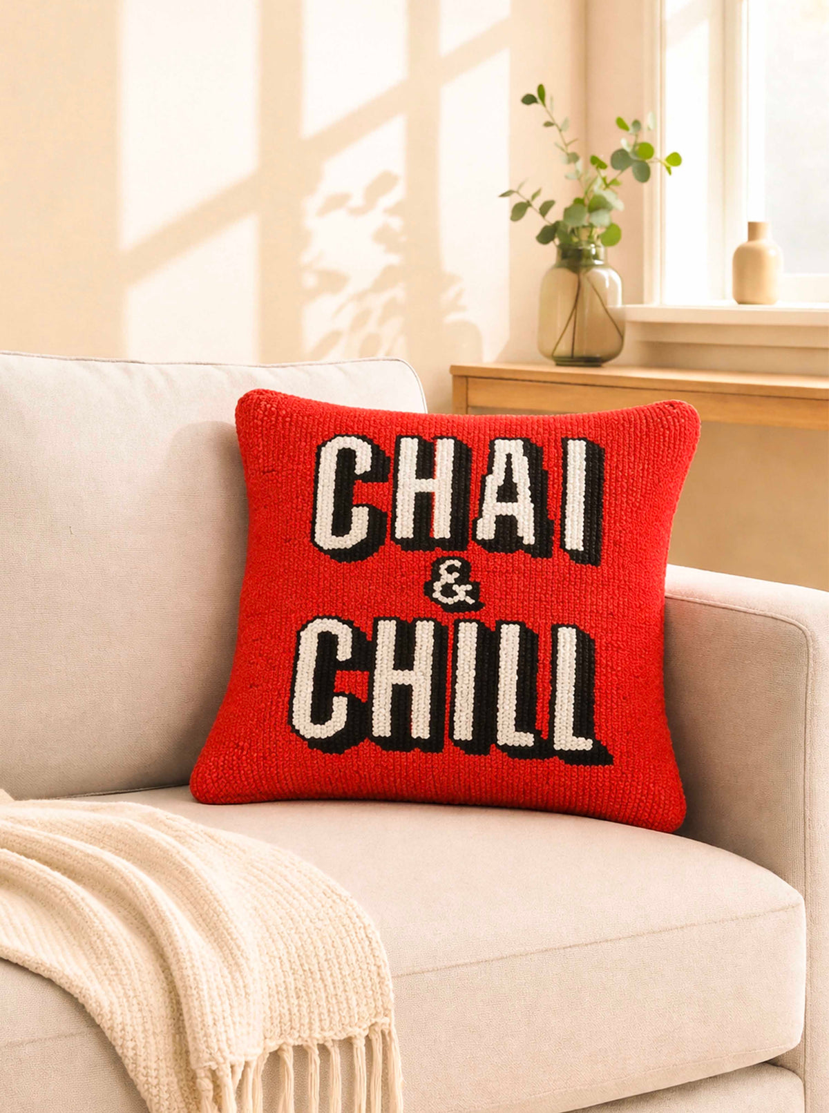 Chai and Chill Red cushion cover