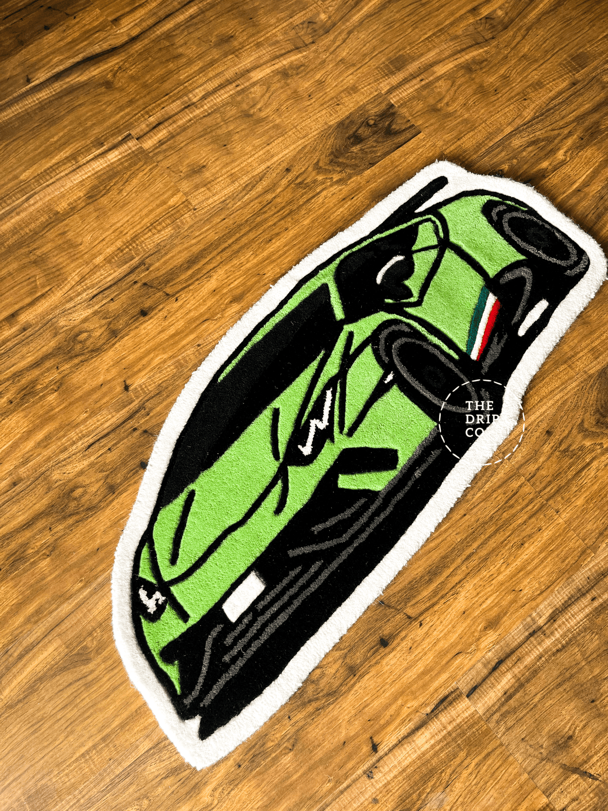 Green Sports Car Hand Tufted Custom Rug