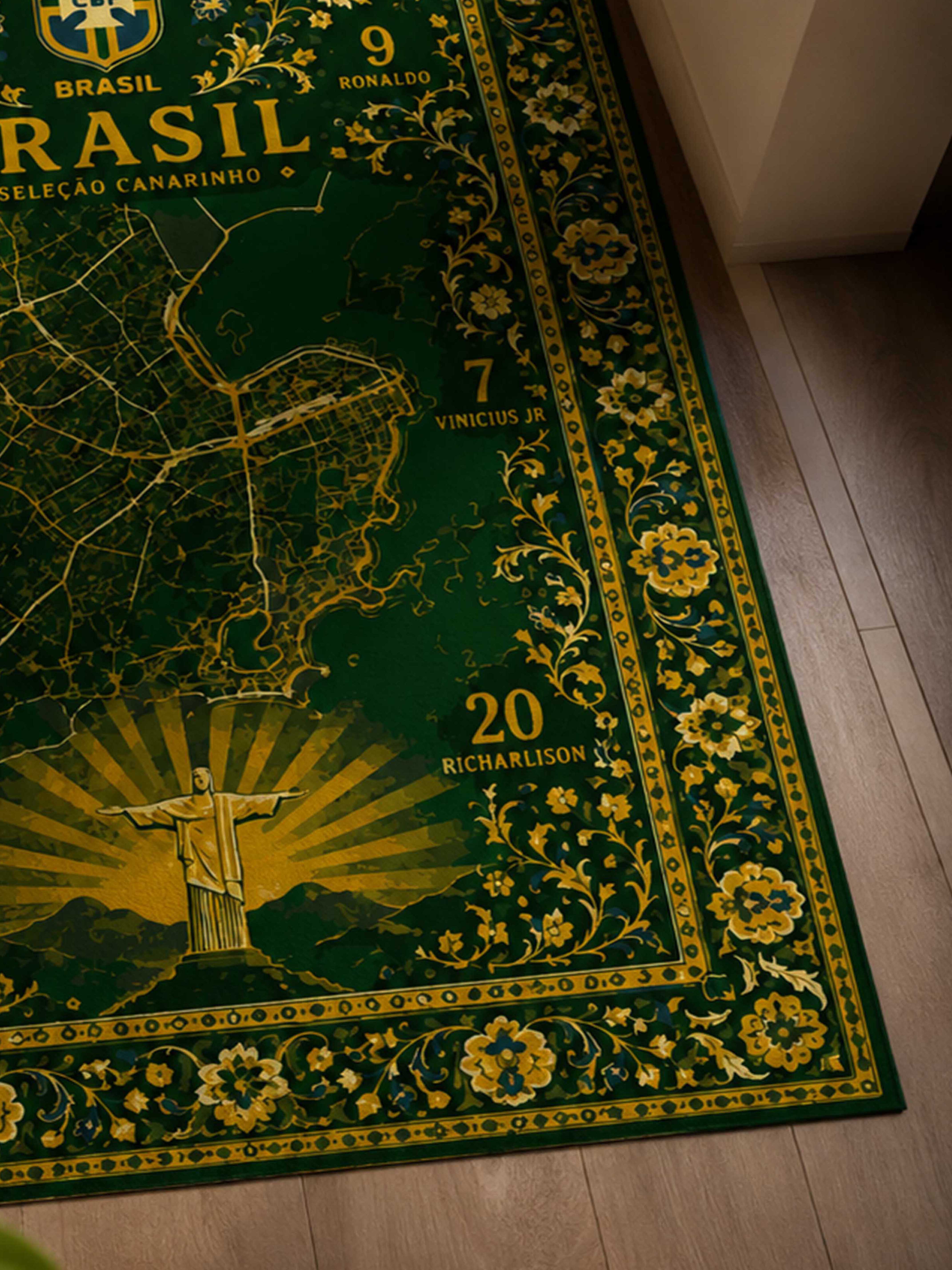 Brazil Football Traditional Washable Rug