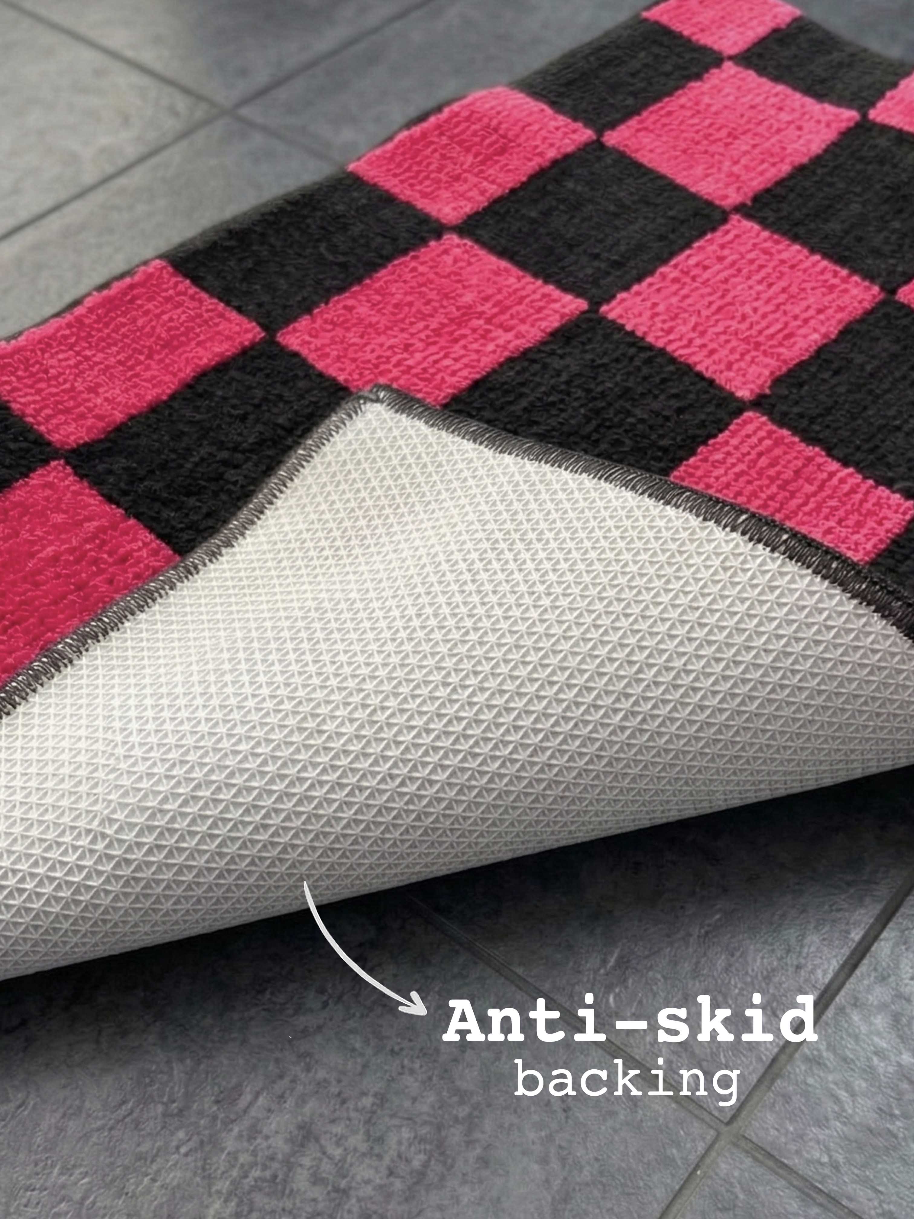 Pink & Black Check Bath Custom Mat