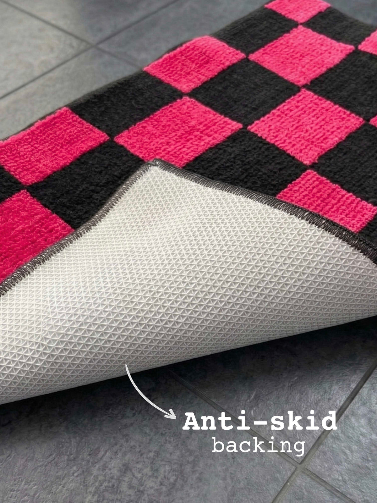 Pink & Black Check Bath Custom Mat