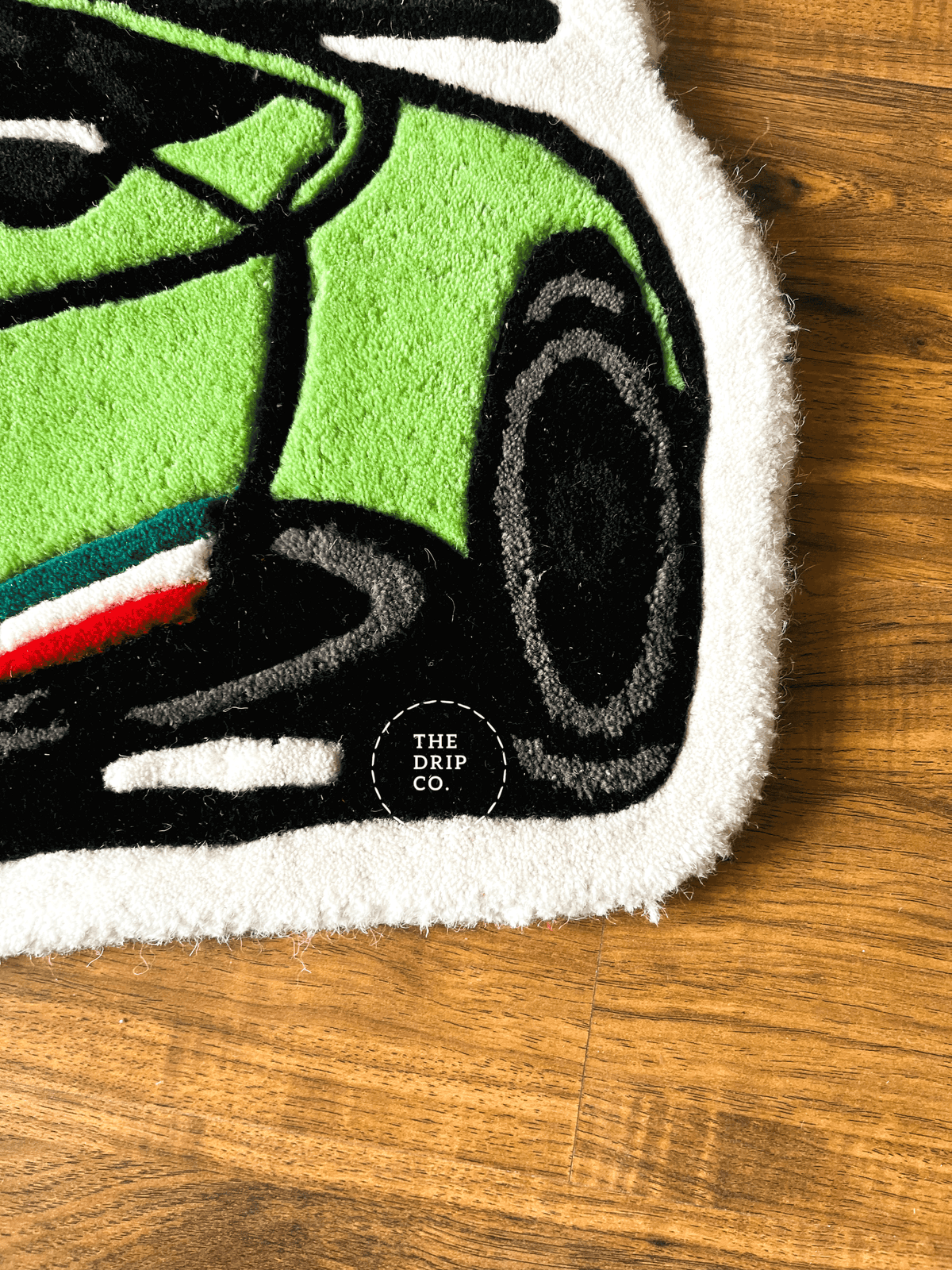 Green Sports Car Hand Tufted Custom Rug