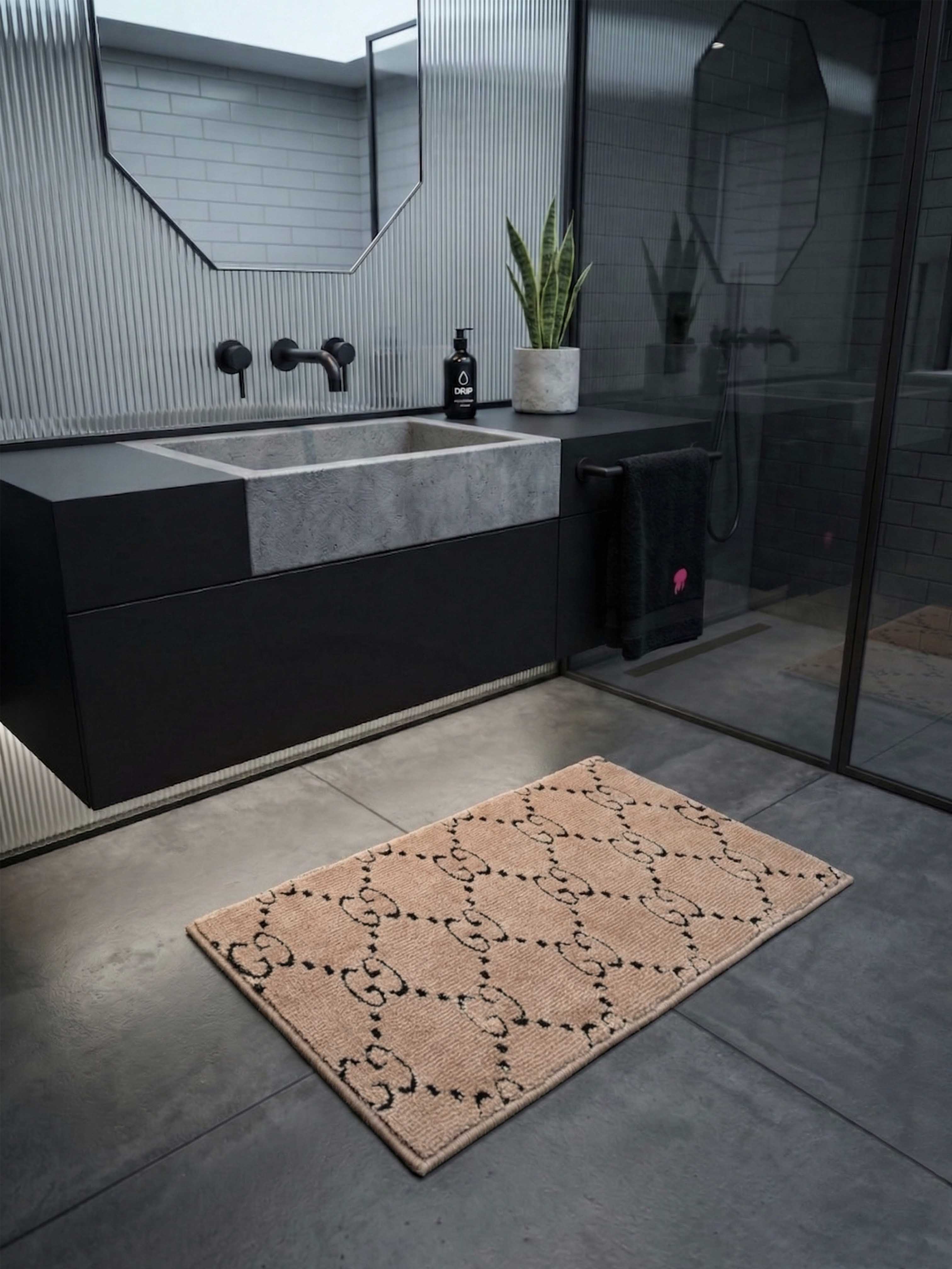 Beige & Brown Bath Custom Mat