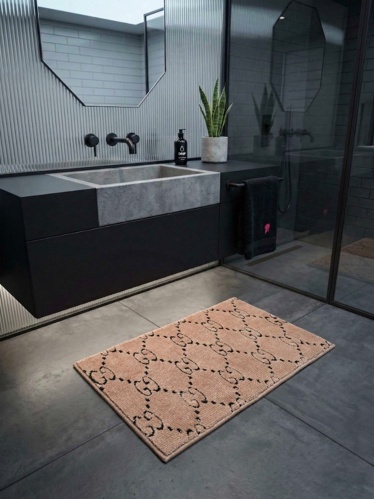 Beige & Brown Bath Custom Mat