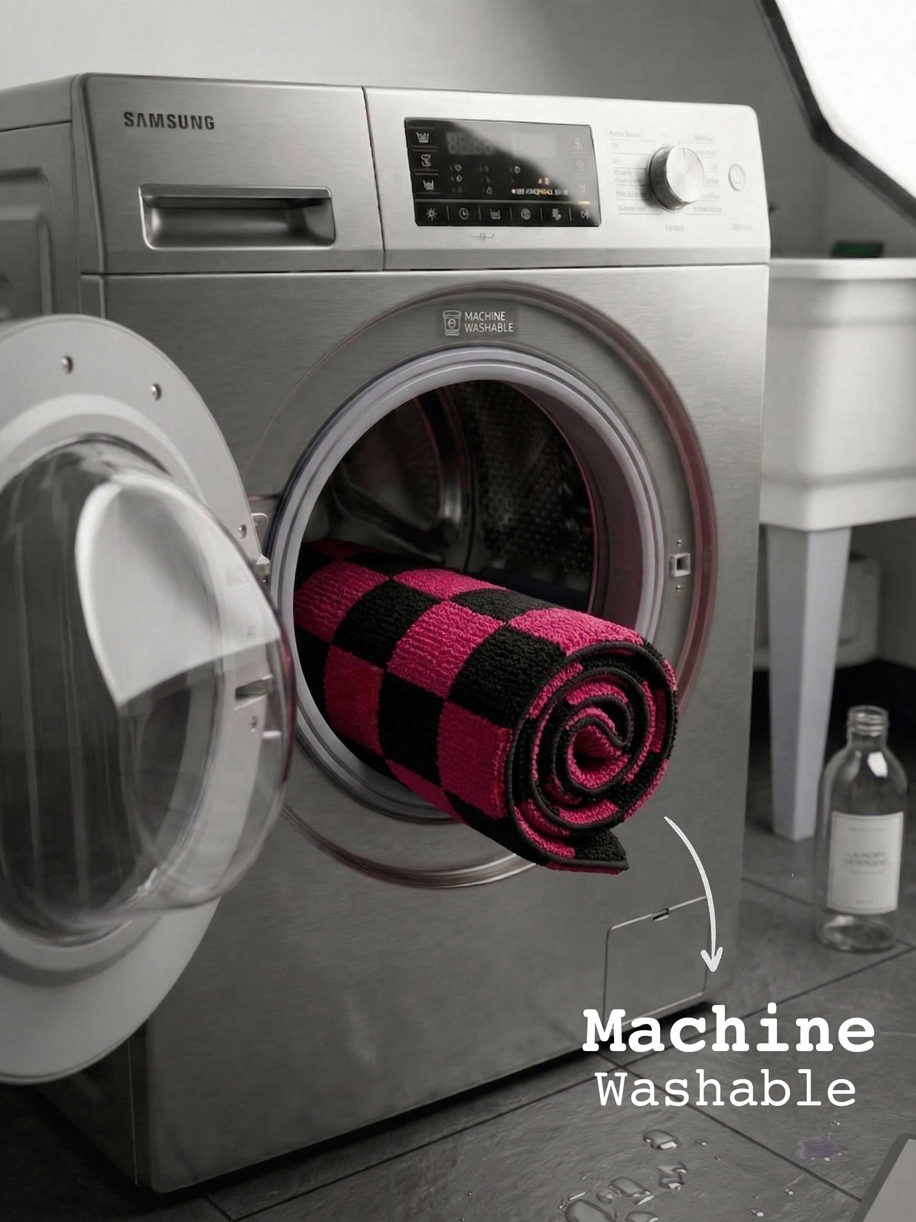 Pink & Black Check Bath Custom Mat