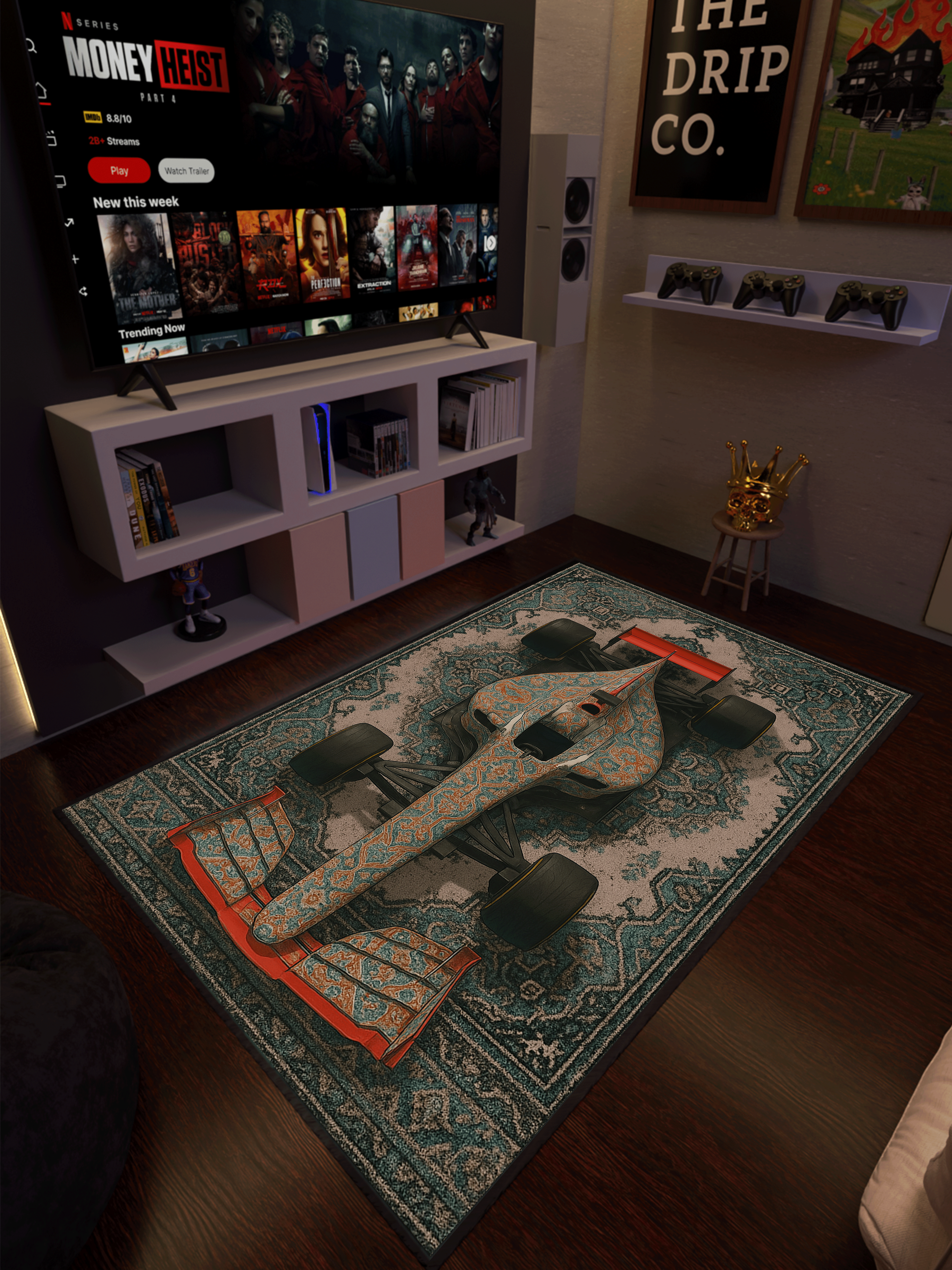 Formula 1 inspired car traditional design Washable Custom Rug