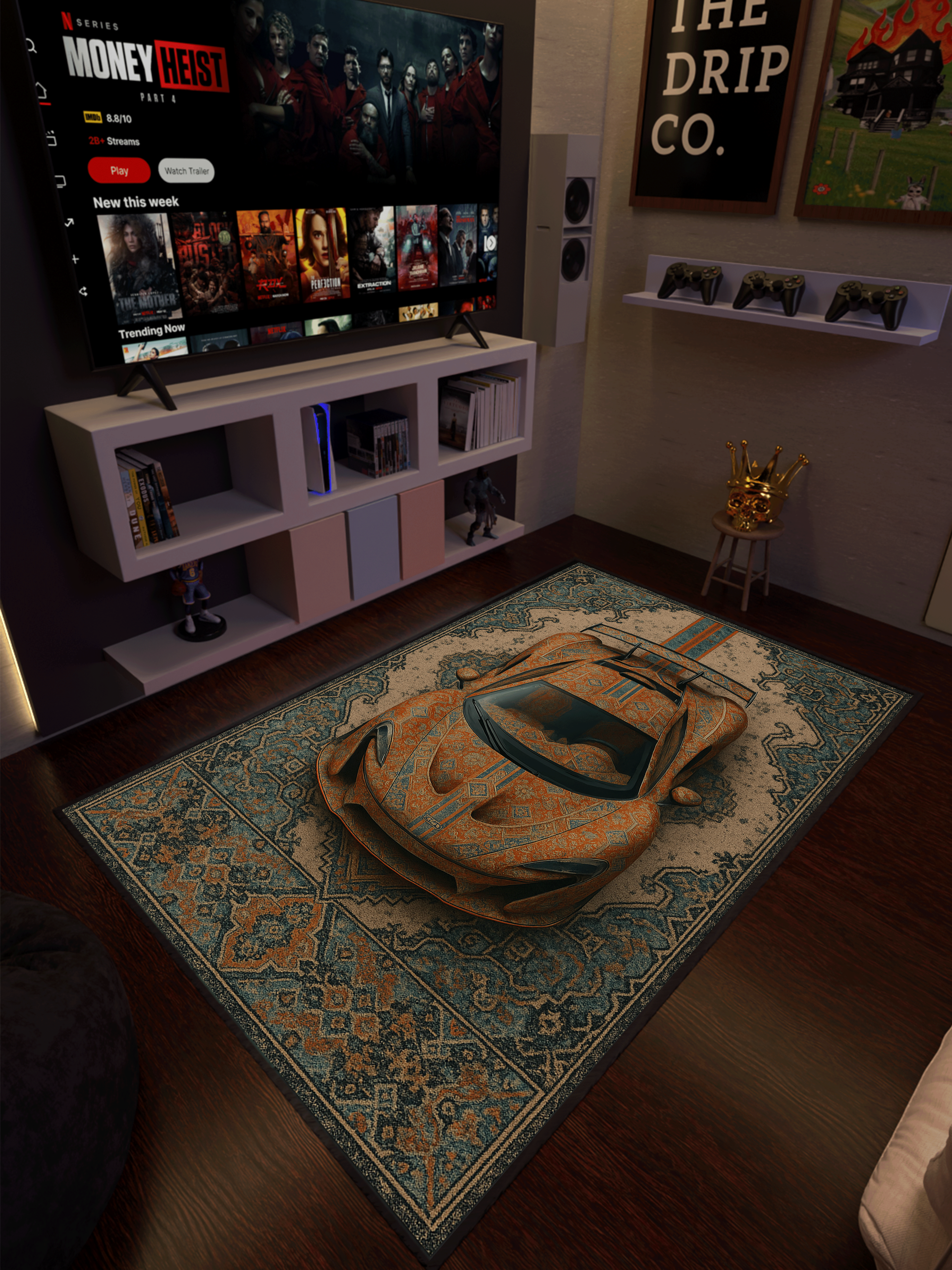 Racing car traditional design Washable Custom Rug