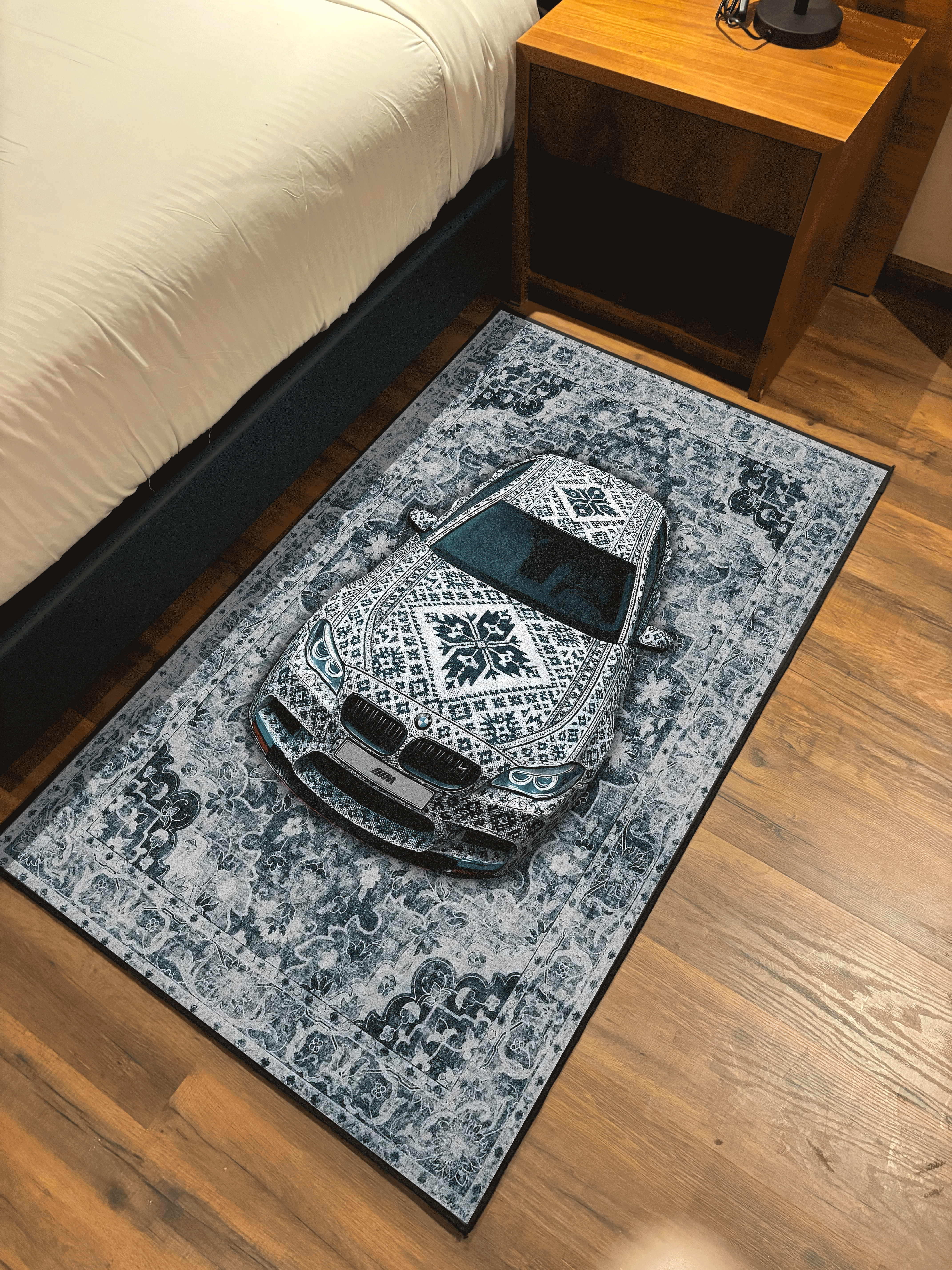 White Sports Car traditional design Washable Custom Rug