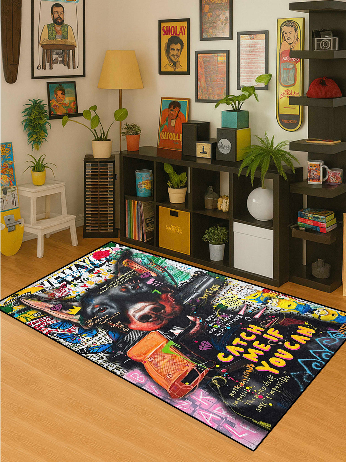 Dog graffiti art Washable Custom Rug
