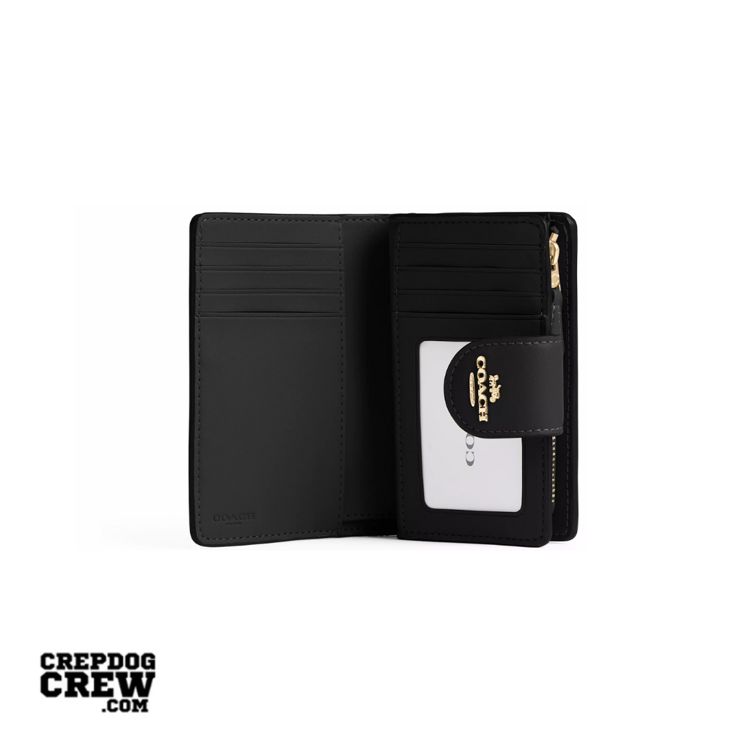 Coach Medium Corner Zip Wallet In Signature Canvas Gold Tan Black