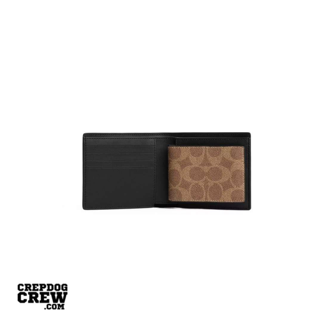 Coach 3-In-1 Wallet In Signature Canvas Tan & Black