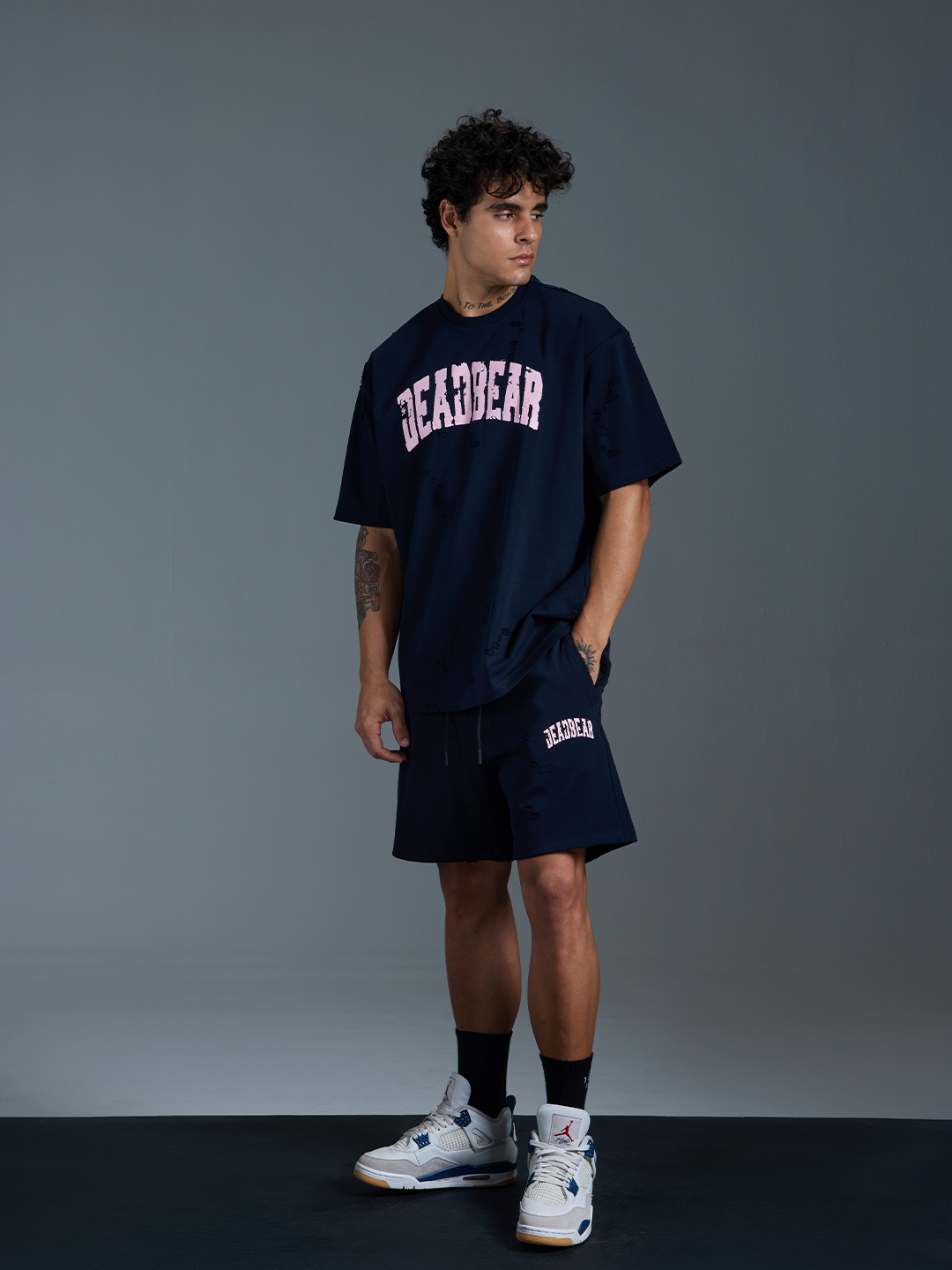 Distressed Navy Shorts