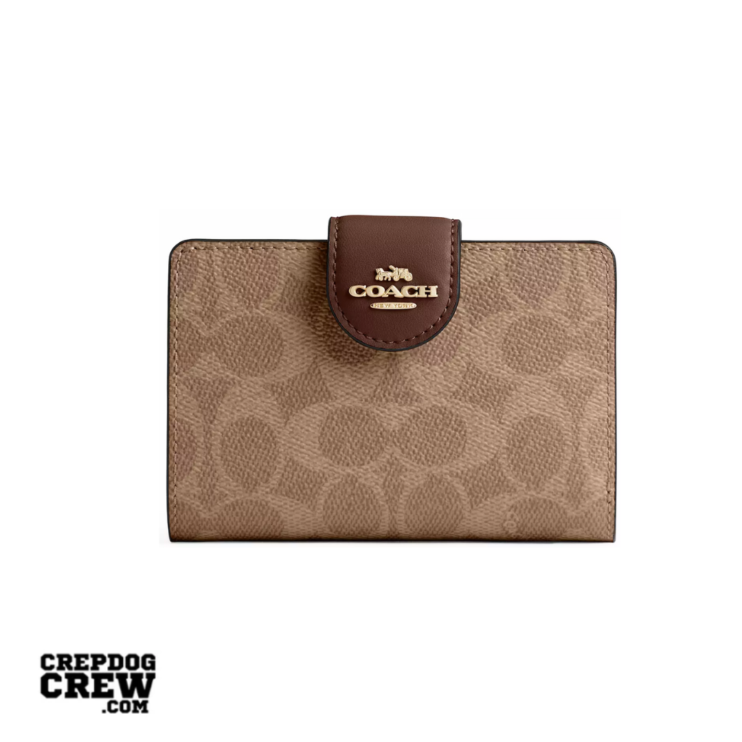 Coach Medium Corner Zip Wallet In Signature Canvas Gold Tan Brown