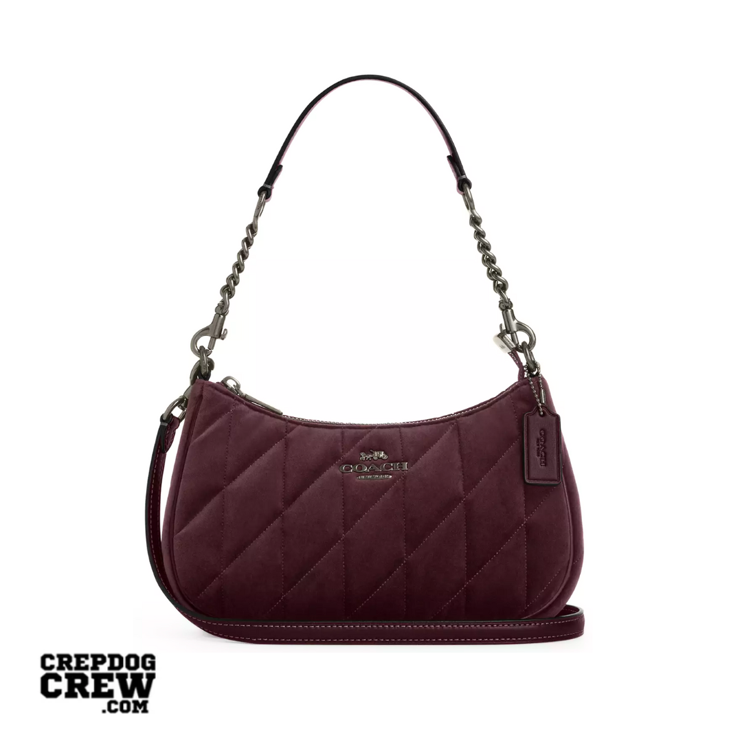 COACH Teri Shoulder Bag With Quilting velvet Gunmetal Burgundy