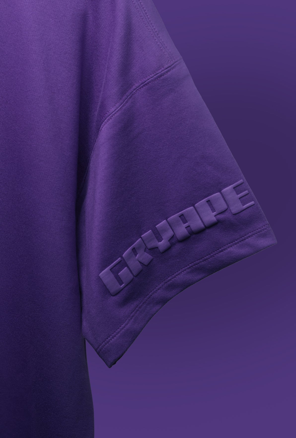 Purple t-shirt with 'Gryaffe' branding on a matching purple background - Crepdog Crew