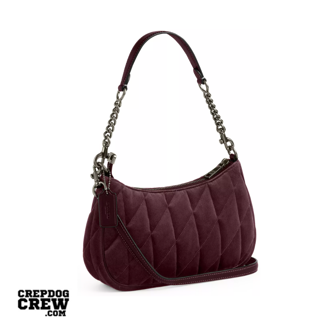COACH Teri Shoulder Bag With Quilting velvet Gunmetal Burgundy