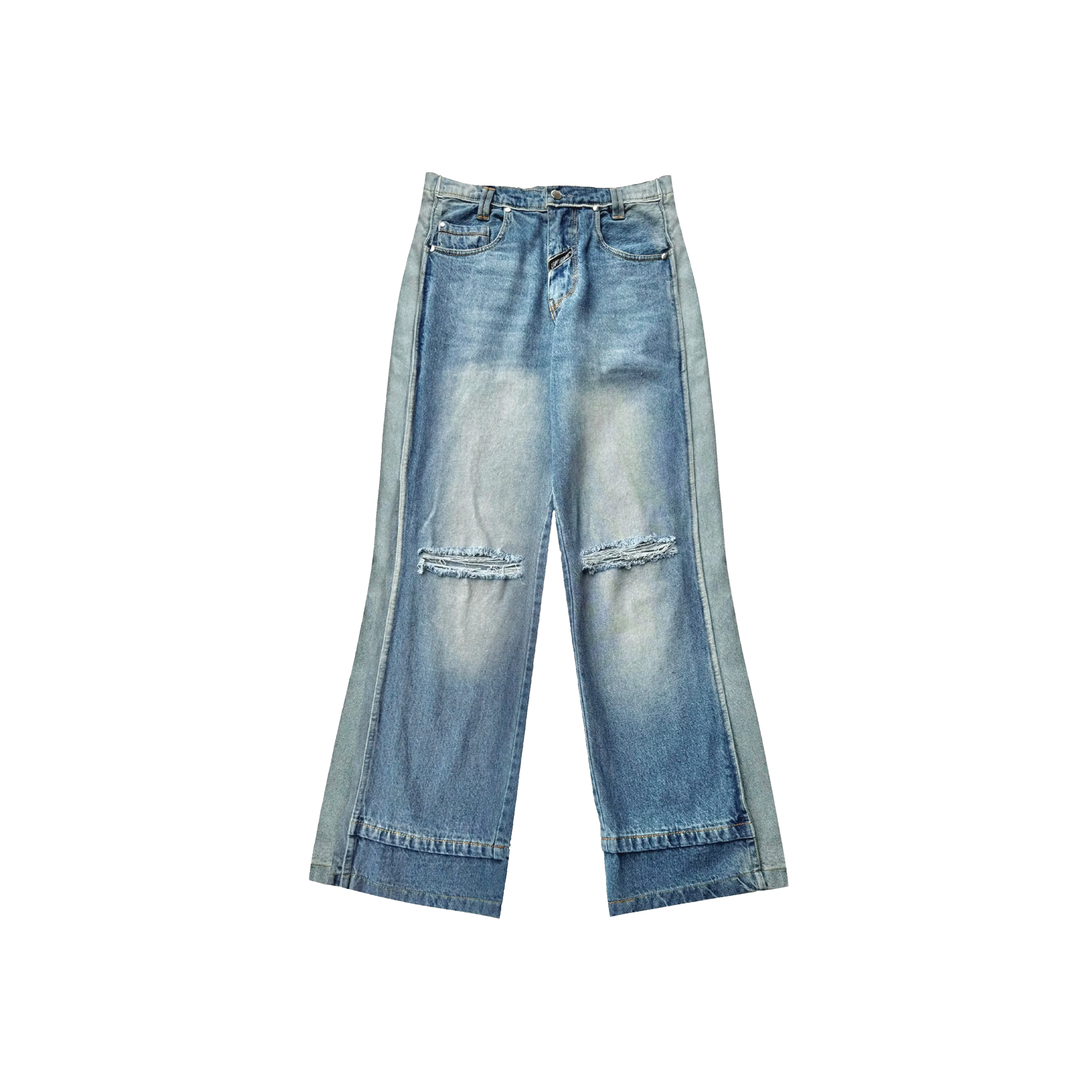 Ripped Knees Jeans On Jeans-Bluish - RTW