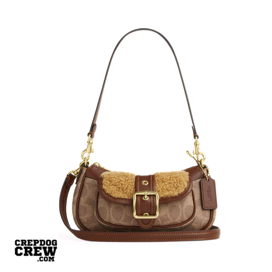 Coach Ashton Mini Shoulder Bag In Signature Canvas shearling Gold Tan Vintage Brown