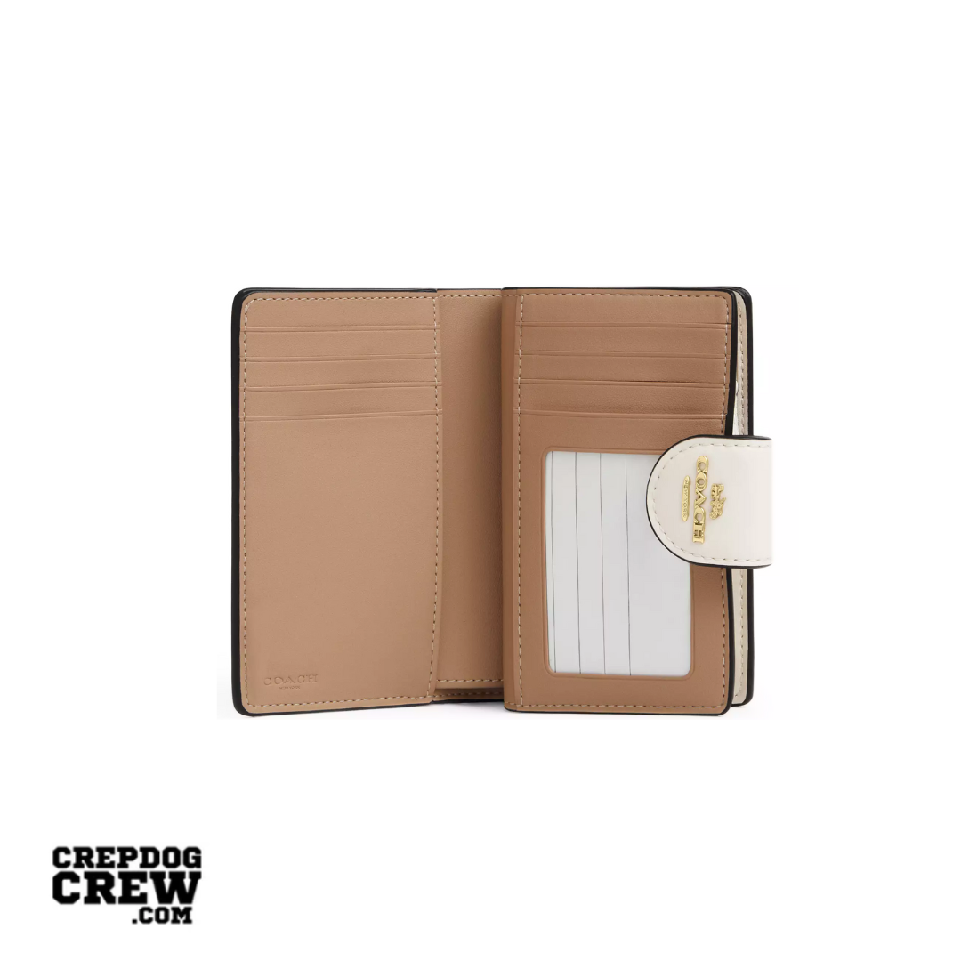 Coach Medium Corner Zip Wallet In Signature Canvas Gold White Chalk