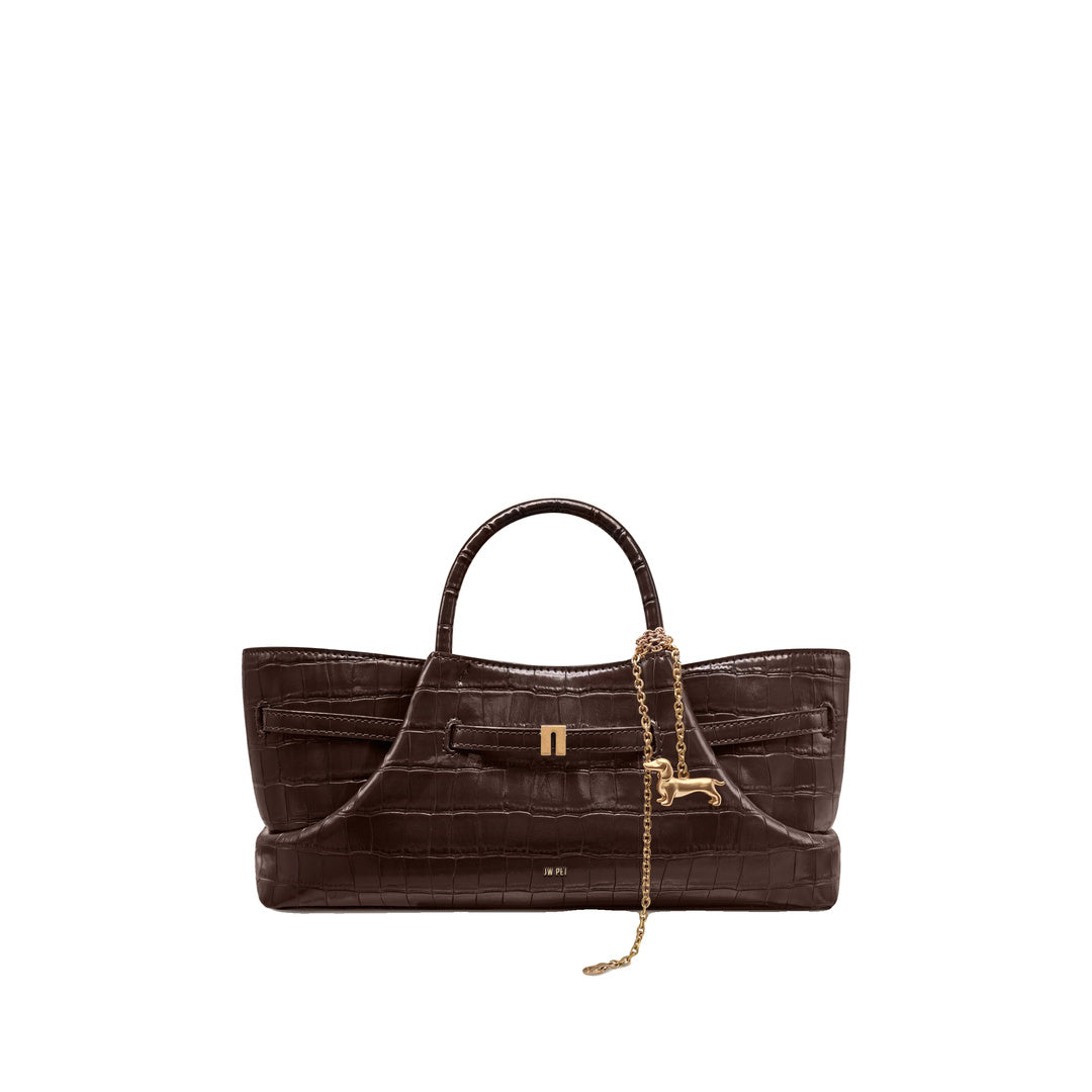 JW PEI Maeve Dachshund Metal Charm Tote Bag - Dark Brown Croc