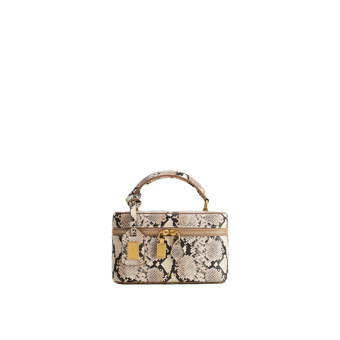 JW PEI Cleo Snake-Embossed Box Shape Top Handle Bag - Beige