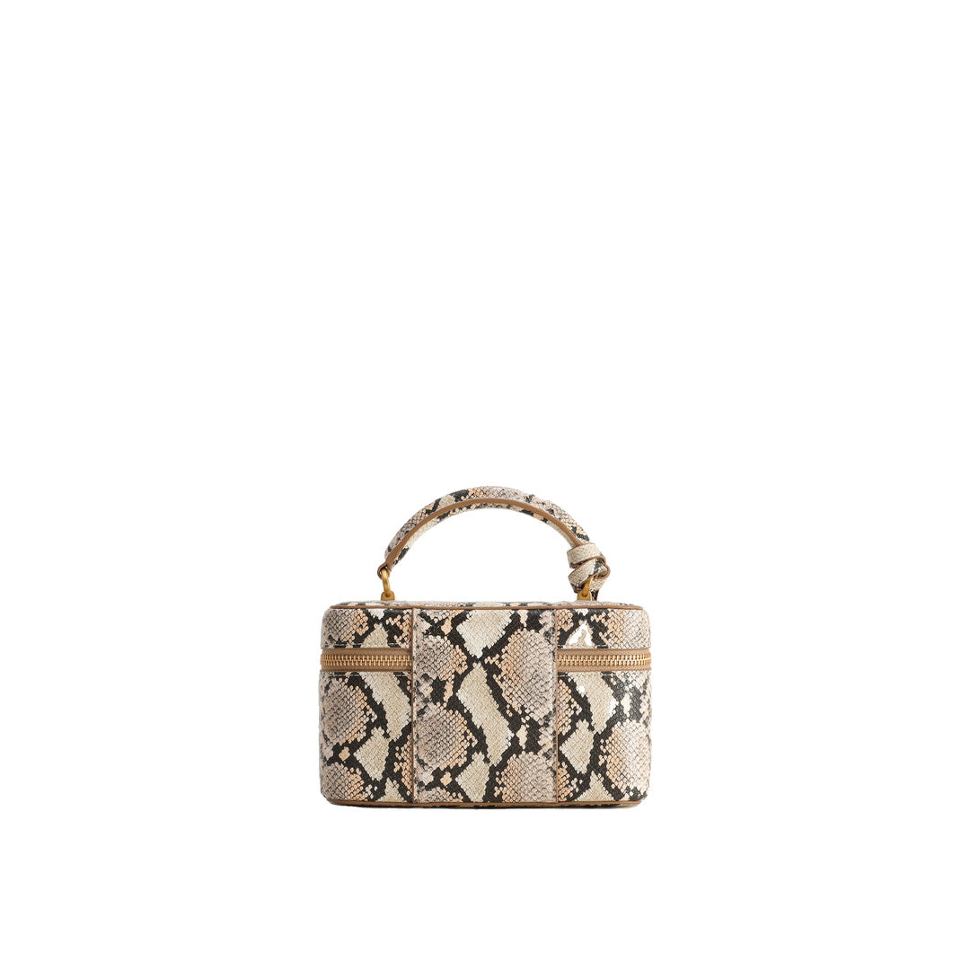JW PEI Cleo Snake-Embossed Box Shape Top Handle Bag - Beige