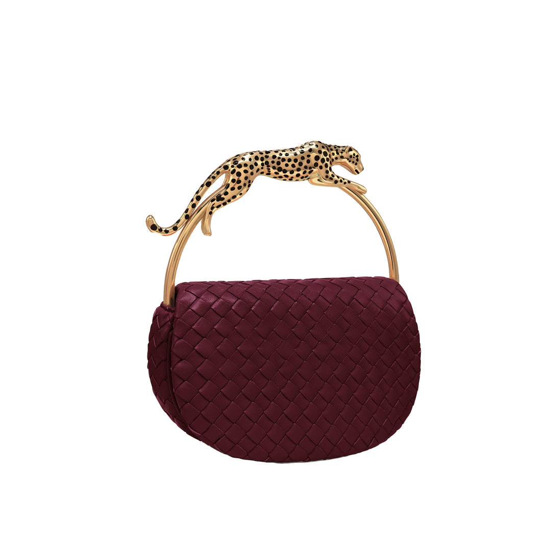 JW PEI Ione Woven Leopard Shaped Top Handle Bag - Burgundy