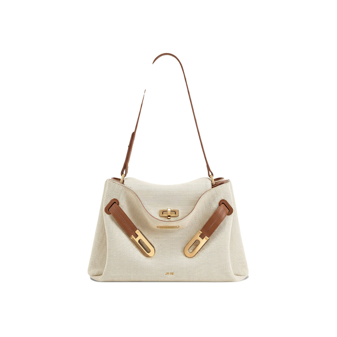 JW PEI Rhea Double Buckle Shoulder Bag - Brown Canvas