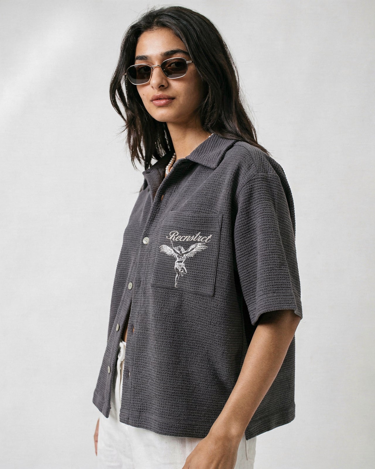 Waffle-Knit Textured shirt - Grey