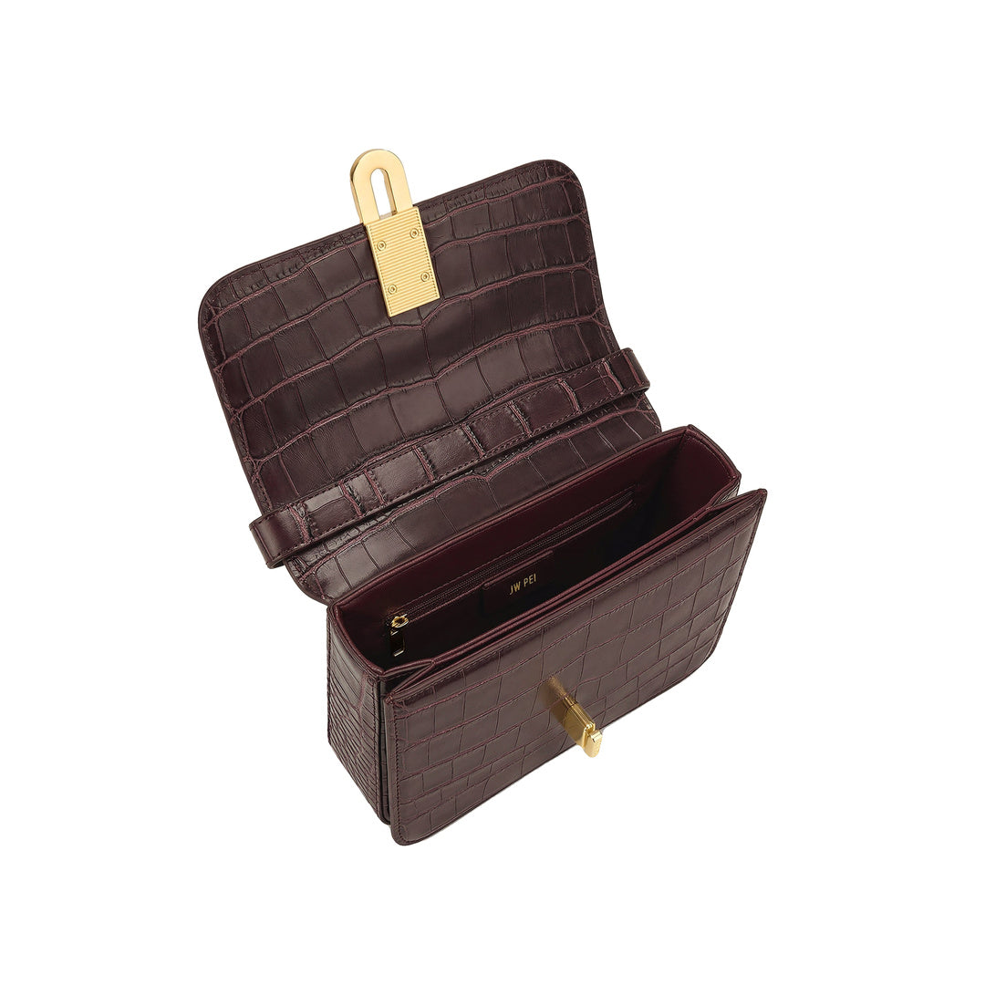 JW PEI Evania Lock Shoulder Bag - Burgundy Croc