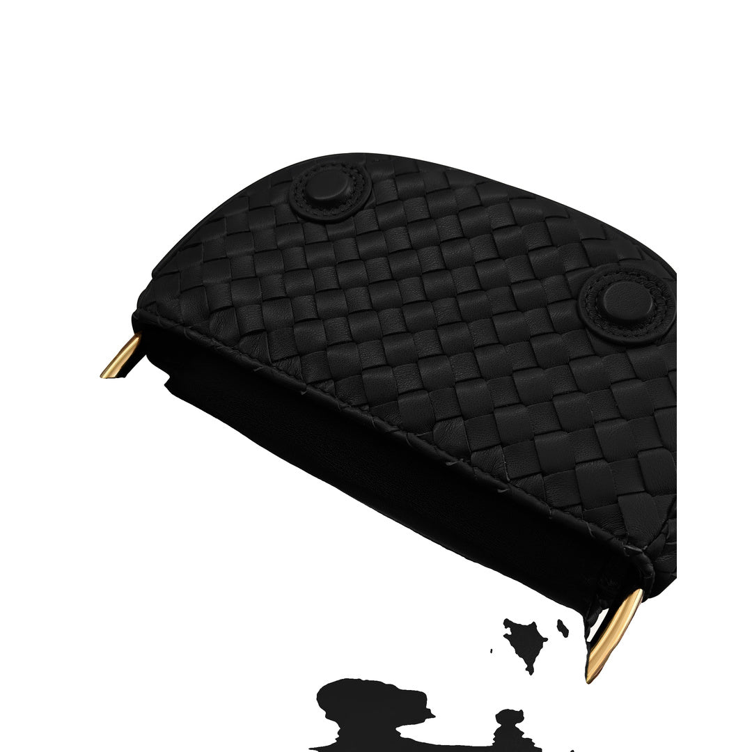JW PEI Ione Leopard Shaped Hardware Handle Woven Top Handle Bag - Black