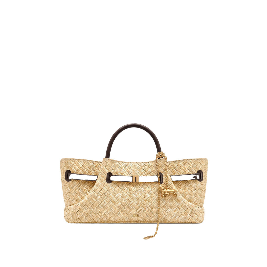 JW PEI Maeve Faux Straw Dachshund Metal Charm Tote Bag - Brown