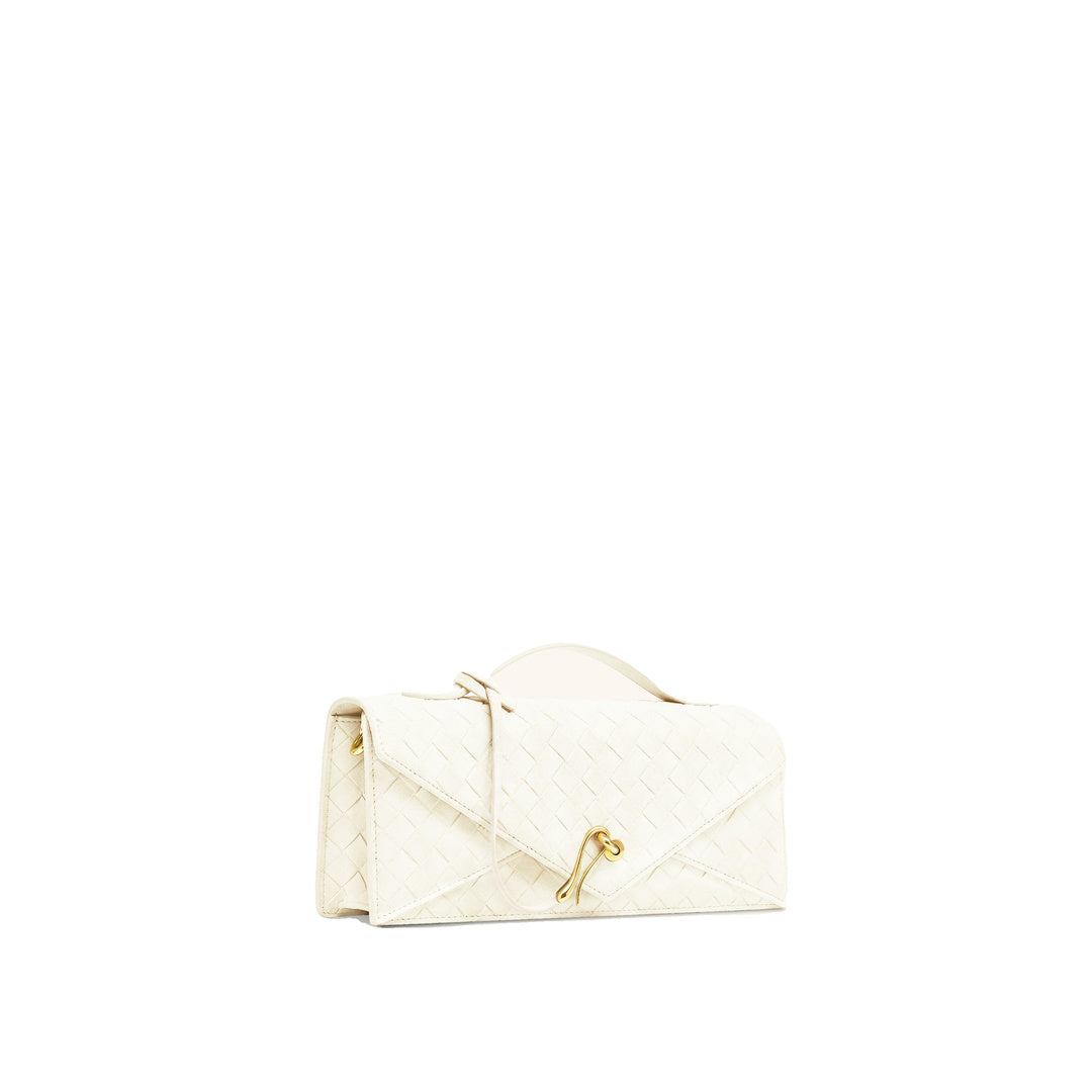 JW PEI Celeste Faux Suede Woven Textured Envelope Top Handle Bag - White