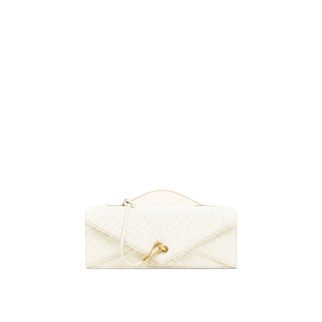 JW PEI Celeste Faux Suede Woven Textured Envelope Top Handle Bag - White