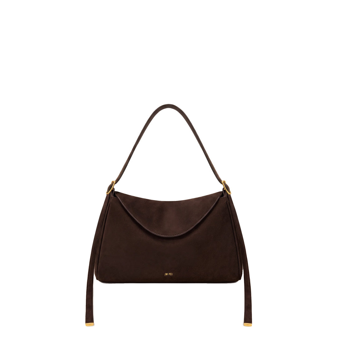 JW PEI Elowen Faux Suede Flap Shoulder Bag - Dark Brown