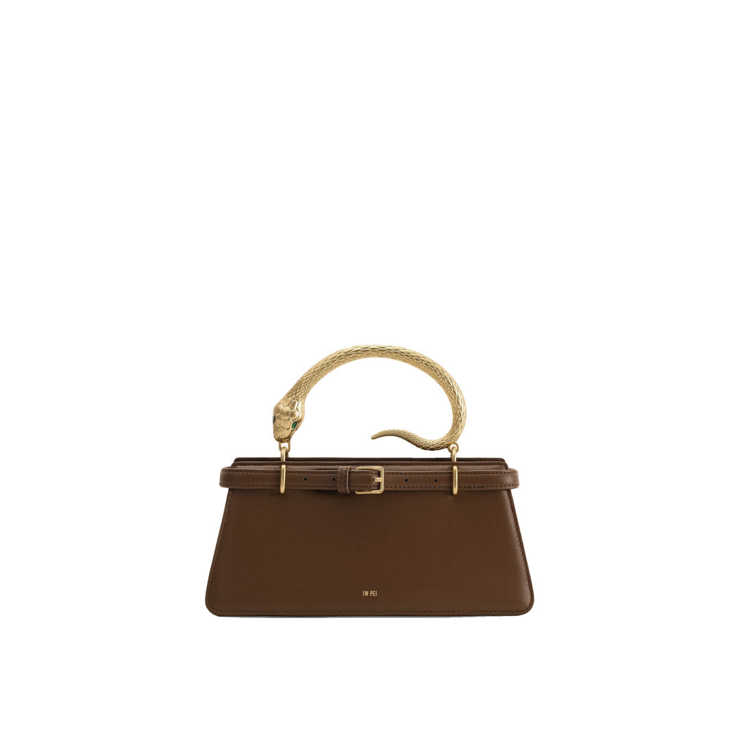 JW PEI Elena Snake Handle Top Handle Bag - Dark Brown