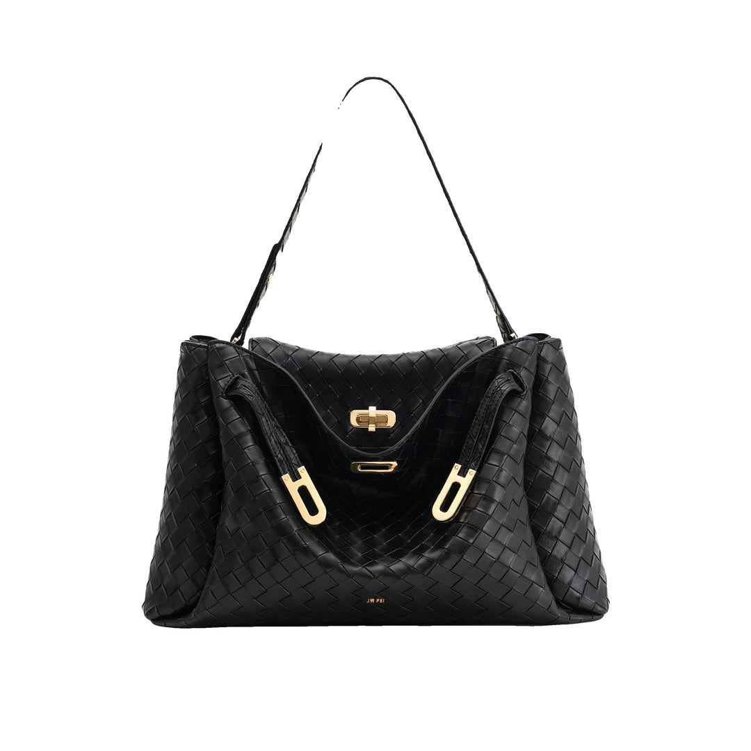 JW PEI Rhea Large Woven Textured Shoulder Bag - Black