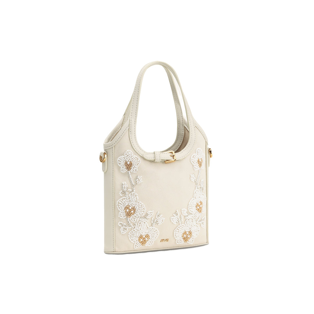 JW PEI Brooke Mini Belted Embellished Orchid Beaded Top Handle Bag - Ivory