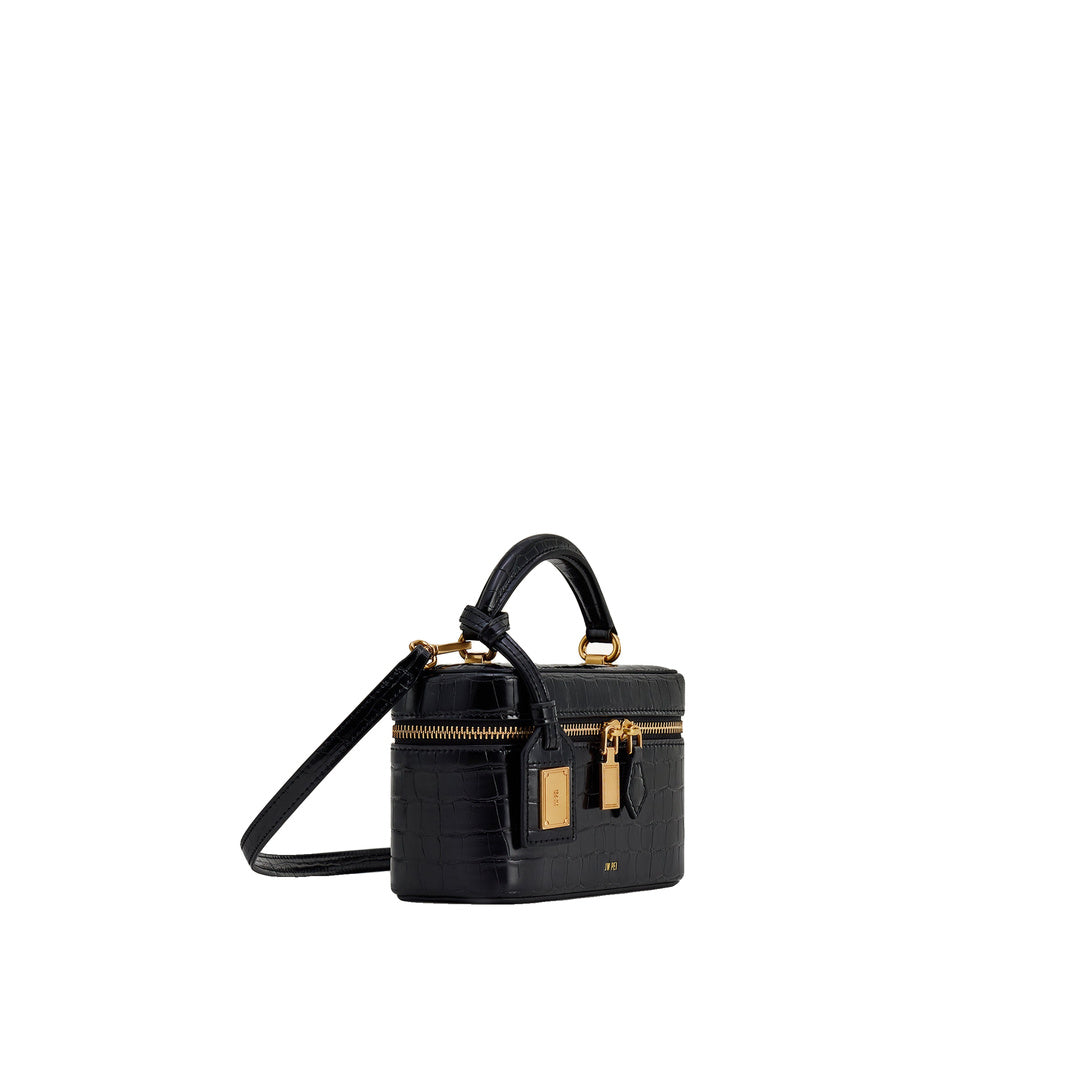 JW PEI Cleo Box Shape Top Handle Bag - Black Croc