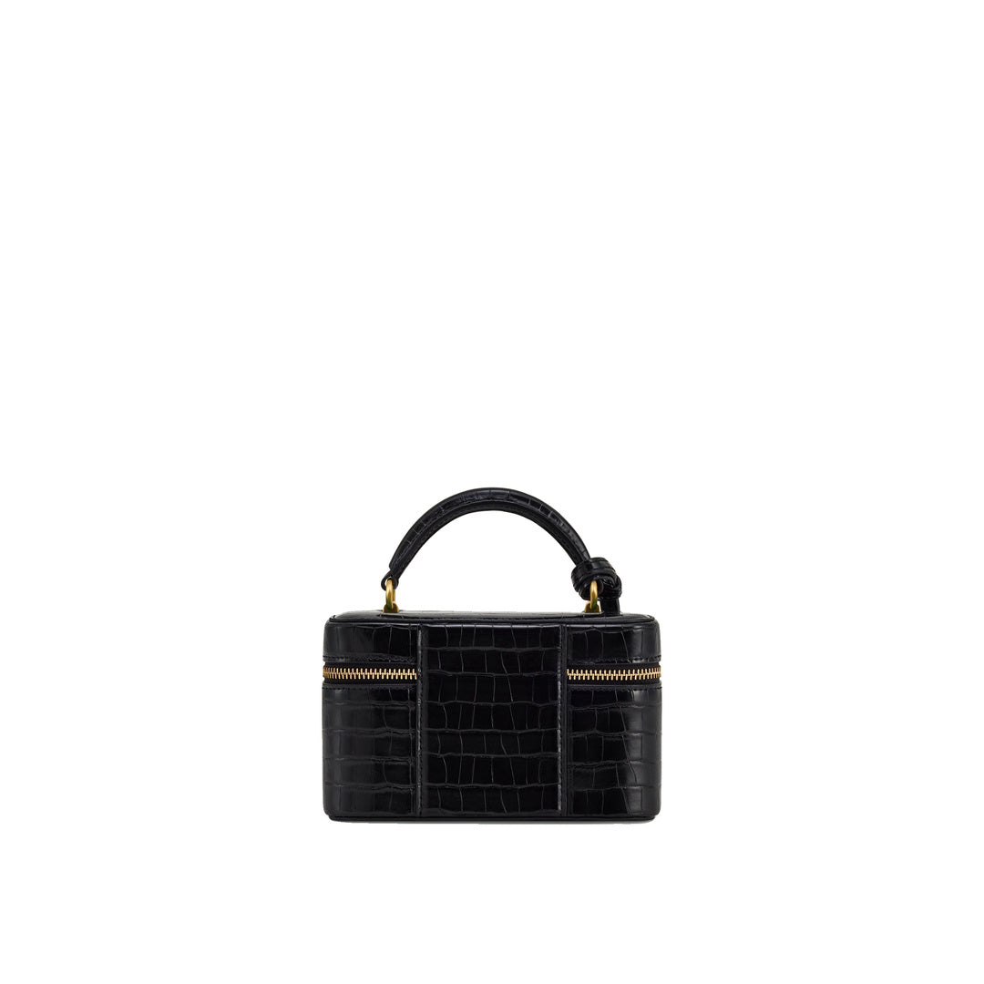JW PEI Cleo Box Shape Top Handle Bag - Black Croc
